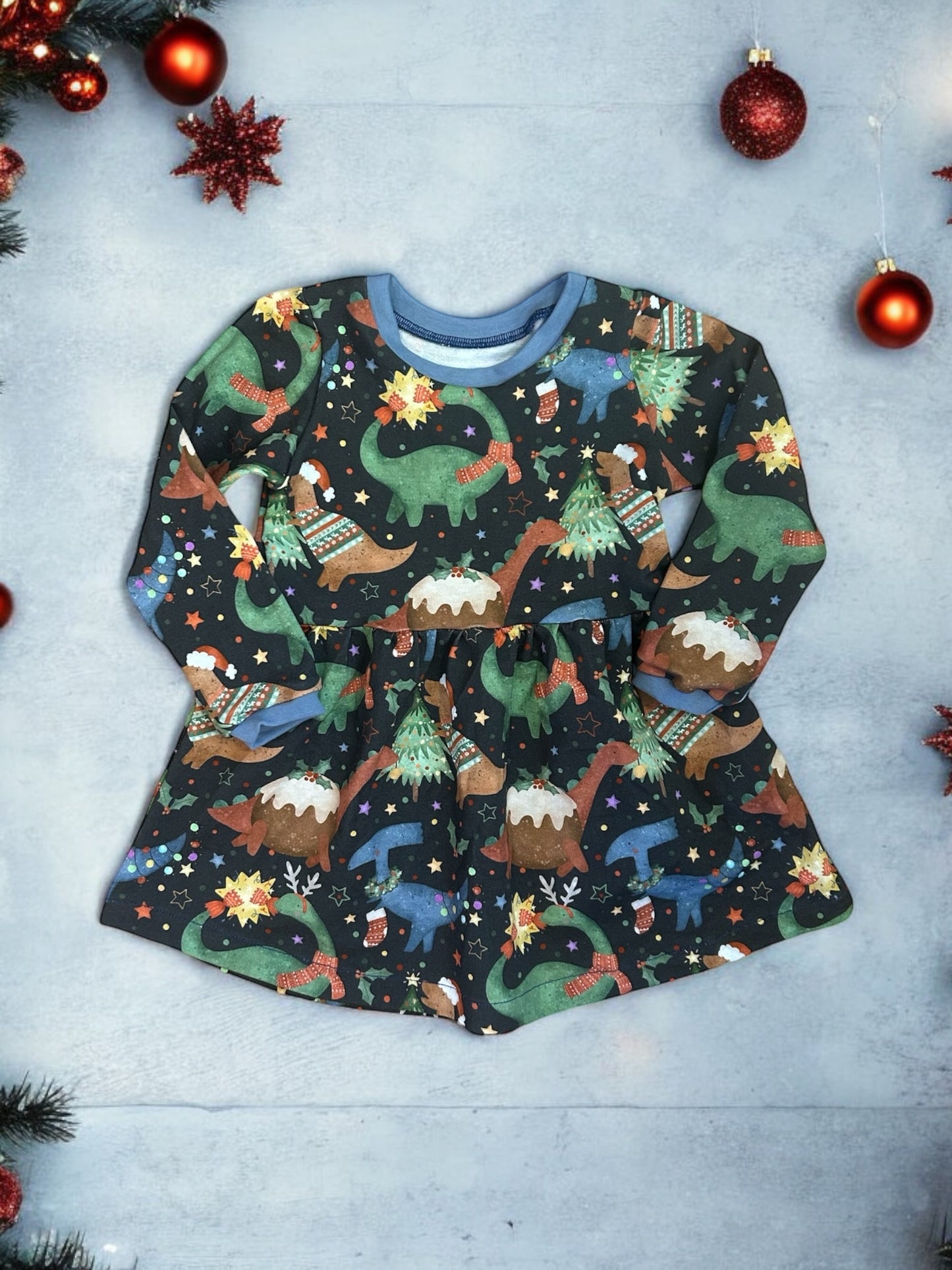 Pre Order - Christmas Dinosaurs Baby & Toddler Jersey Dress - due in mid November