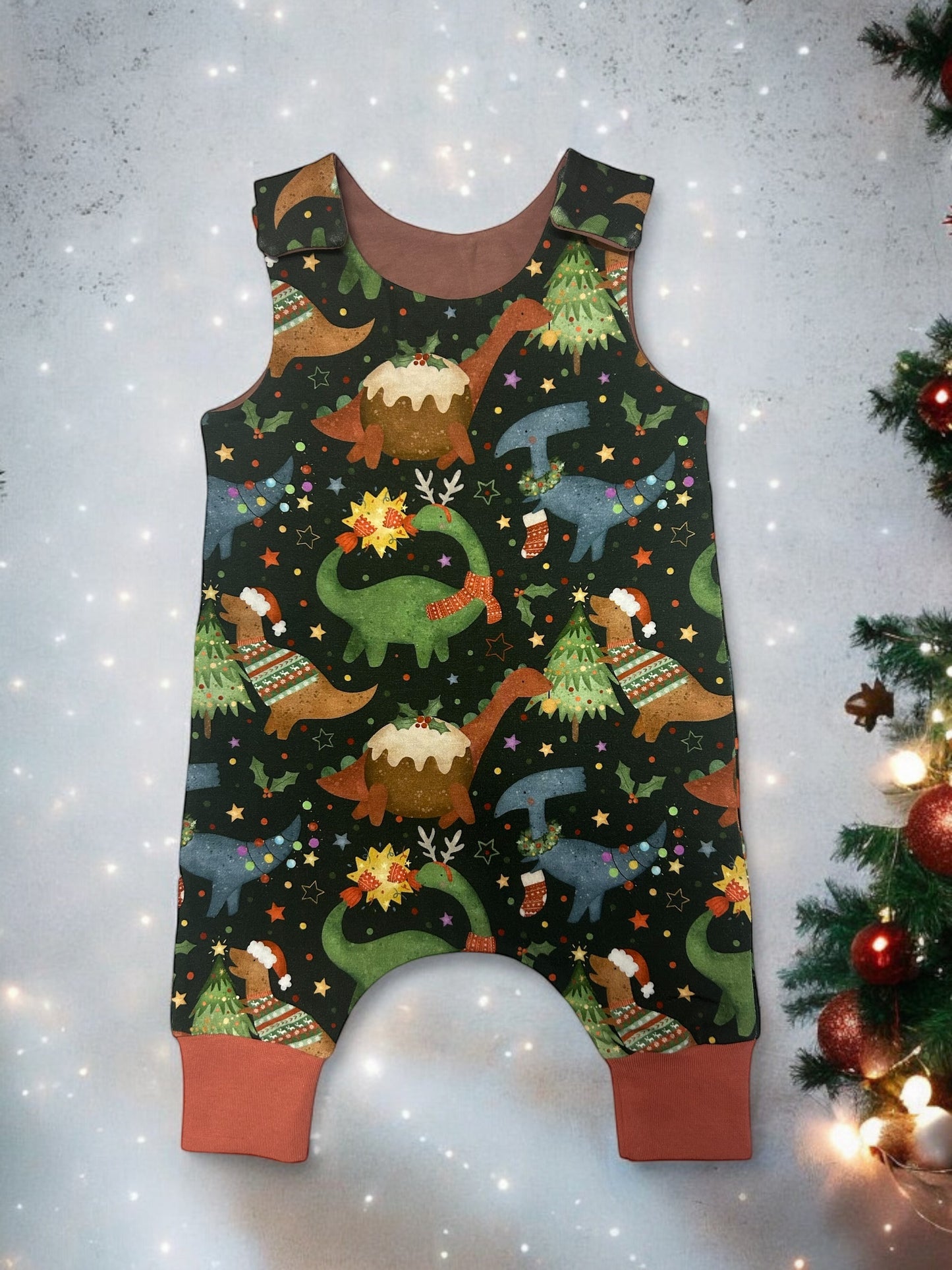 Pre Order - Charcoal Christmas Dino's Baby & Toddler Jersey Romper - due in mid November