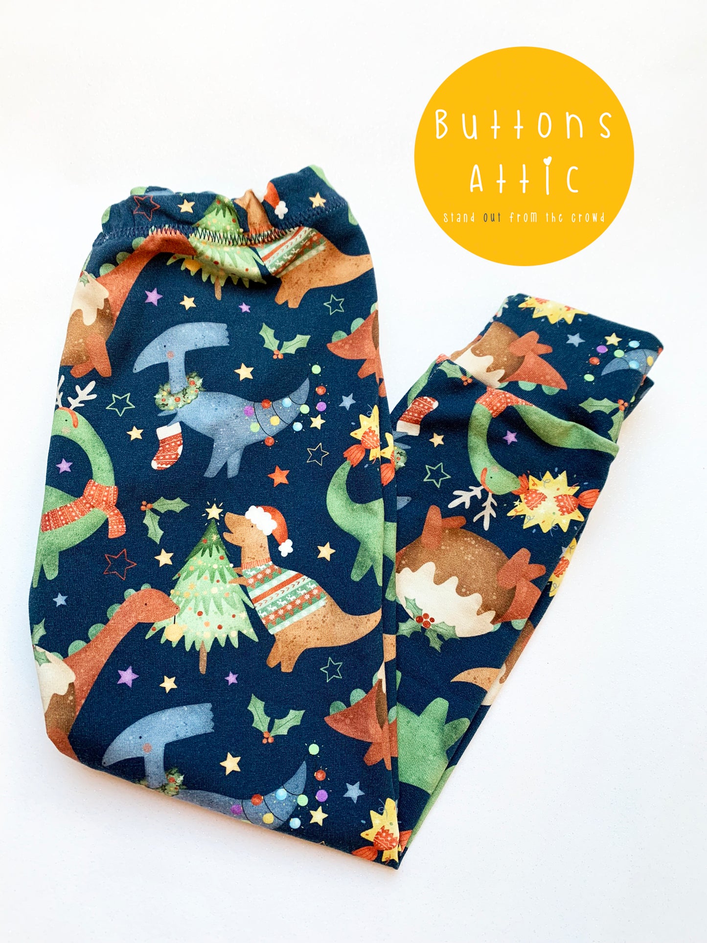 Pre Order - Navy Charcoal Christmas Dino's Toddler & Children's Jersey Leggings - due in mid November