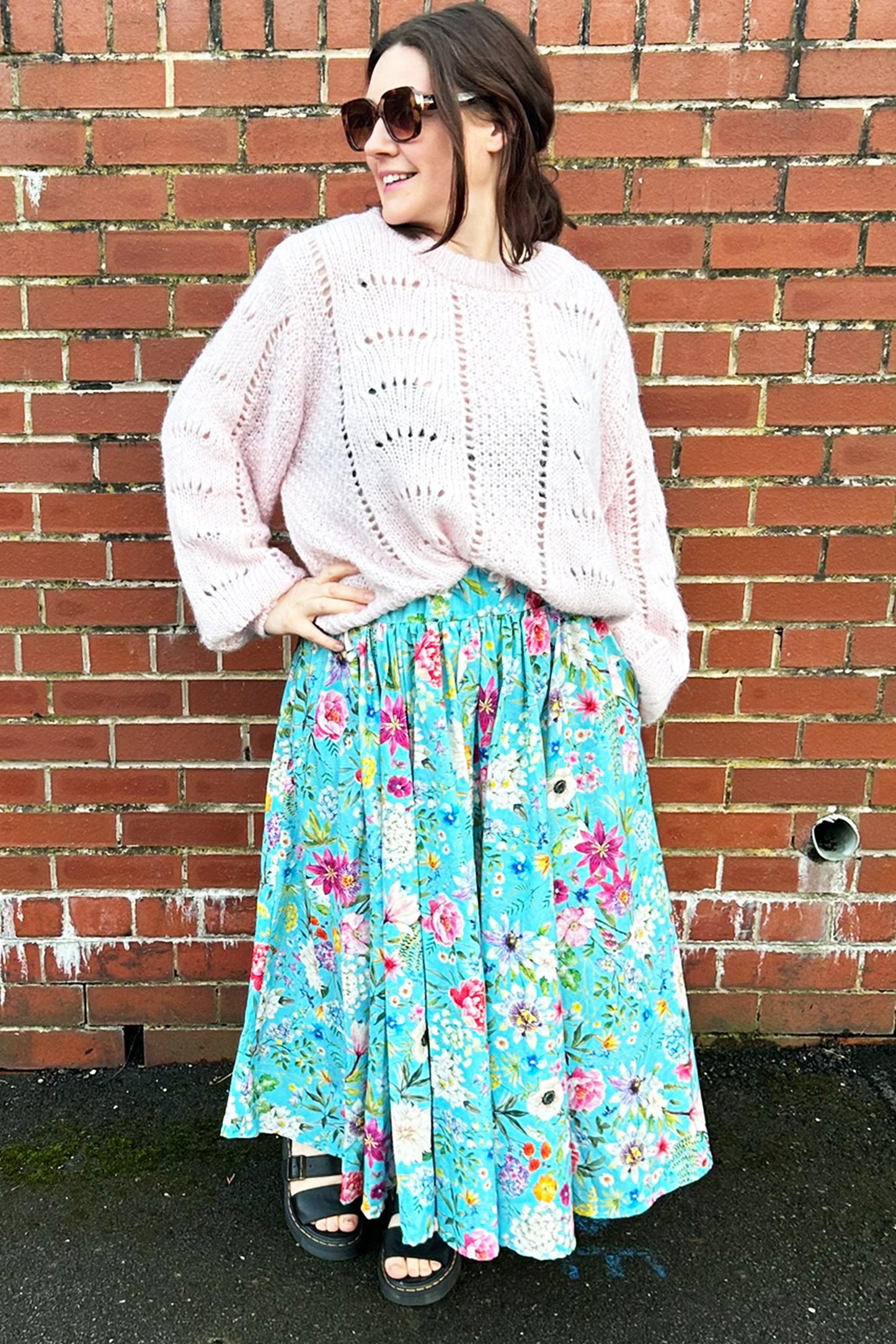 Light Blue Floral Women's Skirt - Made to Order
