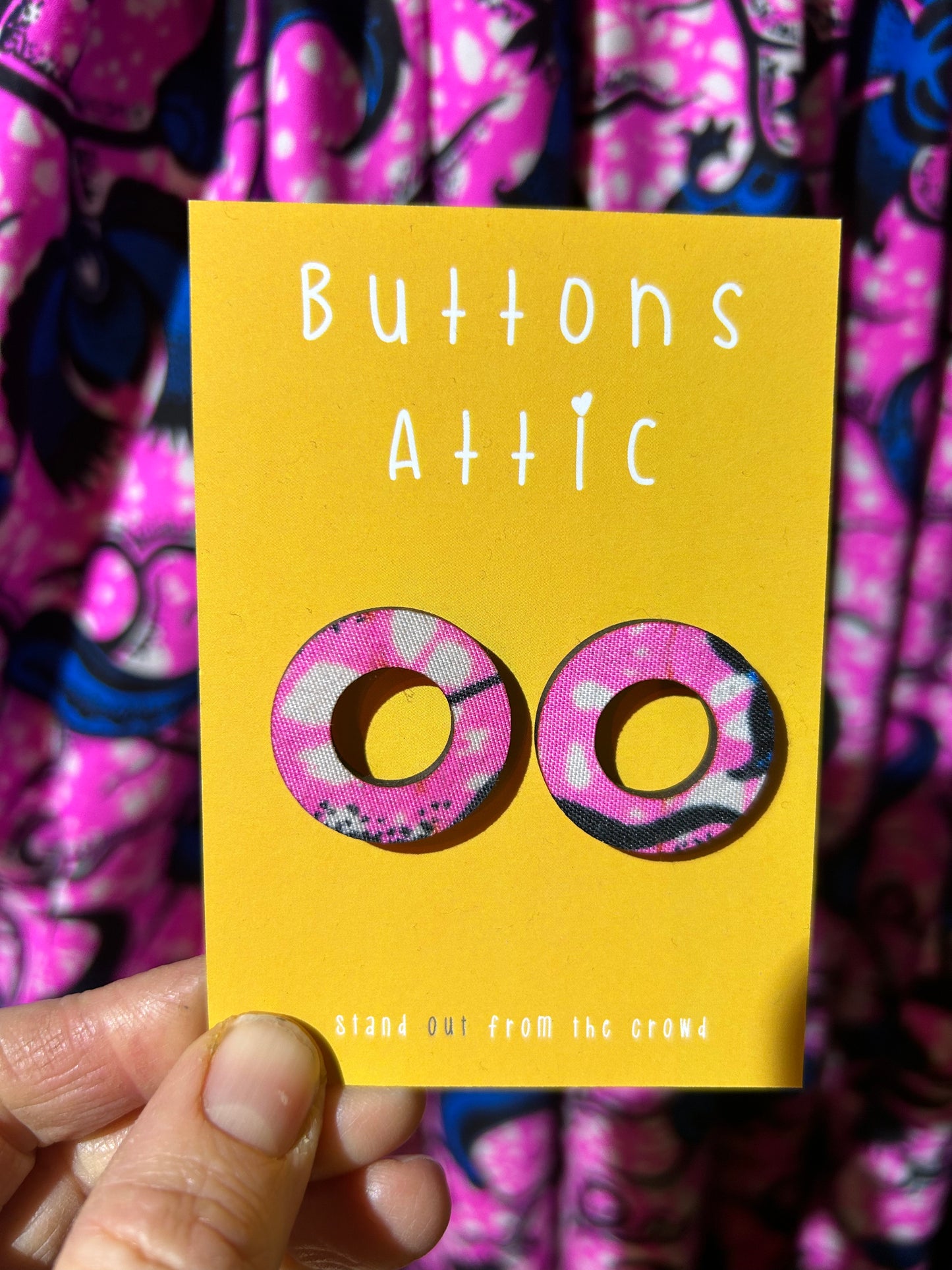 Pink Neon Sunsets Print Zero Waste Large Stud Circle Cut Out Earrings