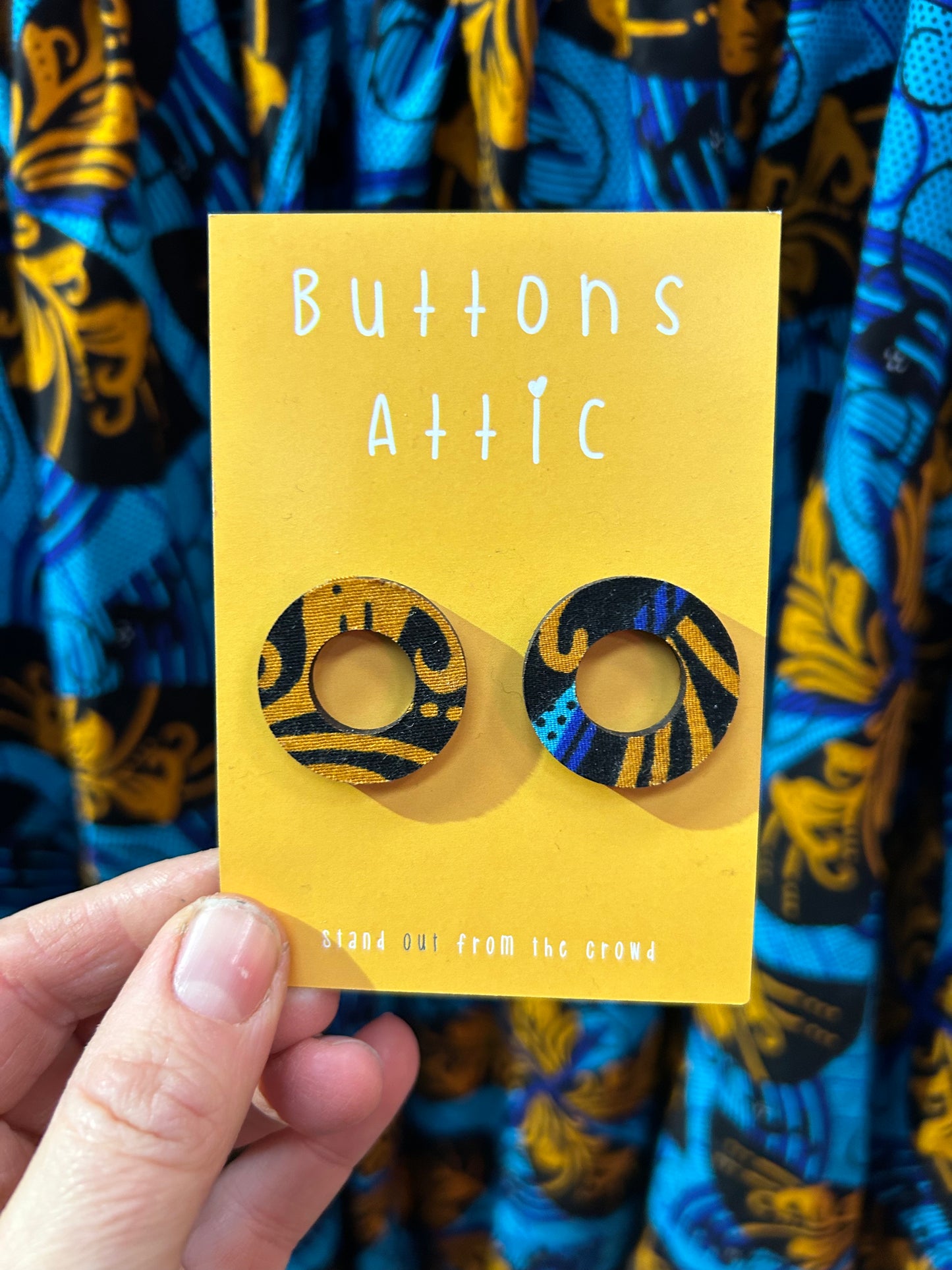 In A Spin Wax Print Zero Waste Earrings