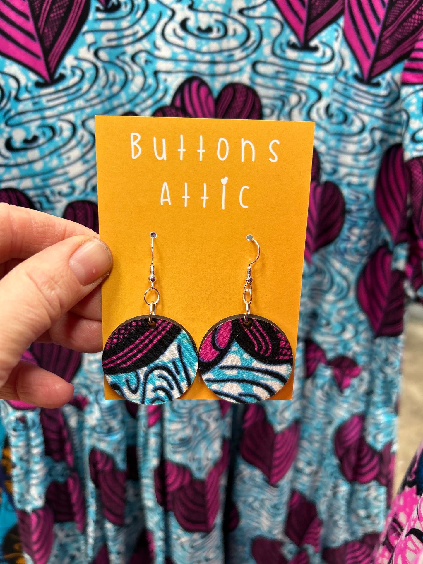 Swimming Hearts Wax Print Zero Waste Earrings