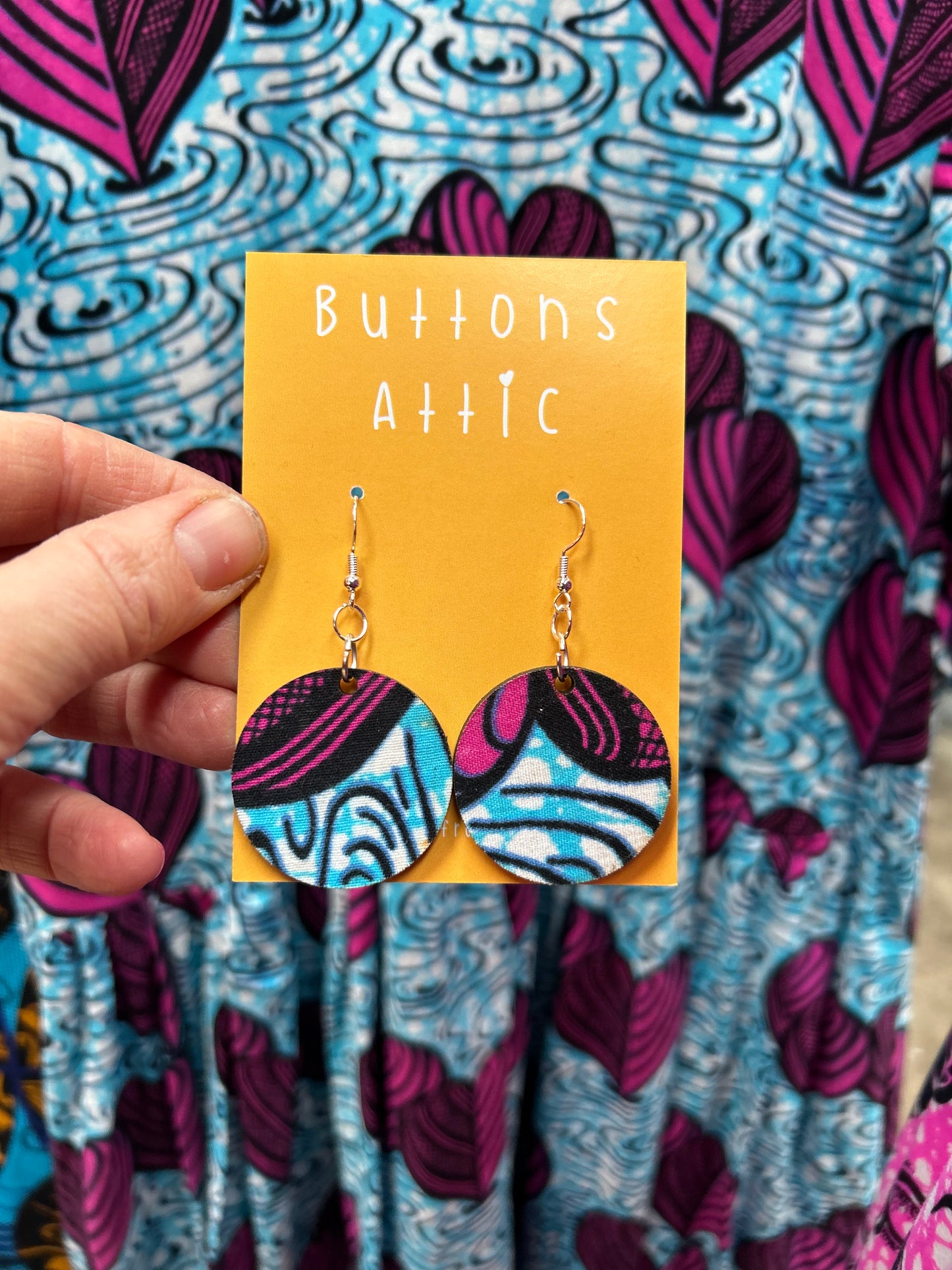 Swimming Hearts Wax Print Zero Waste Earrings