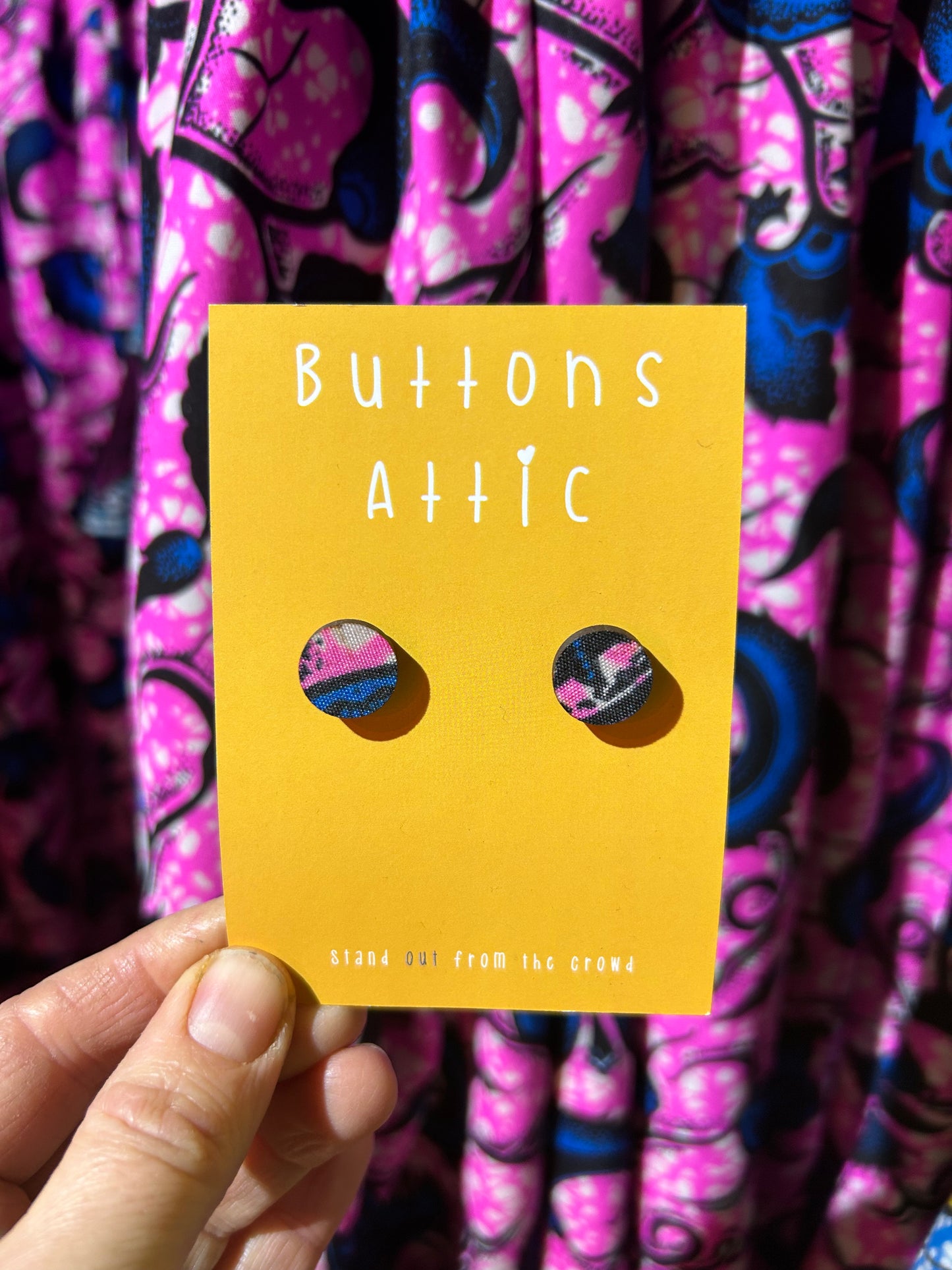 Pink Neon Sunsets Print Zero Waste Mini Stud Earrings