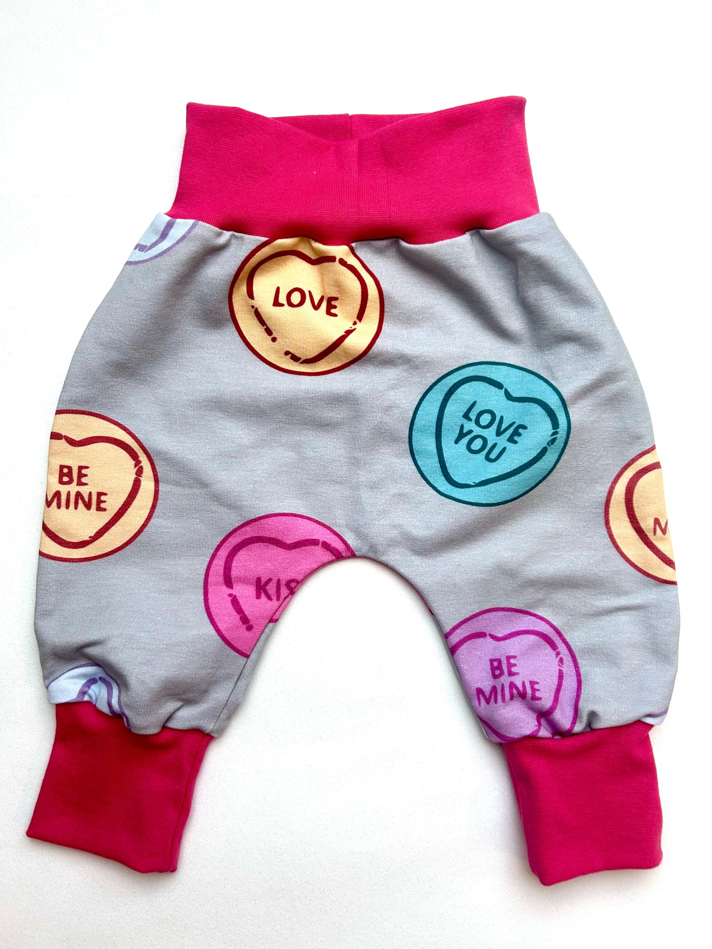 Love Hearts Jersey Baby & Toddler Harem Pants Pink Cuffs