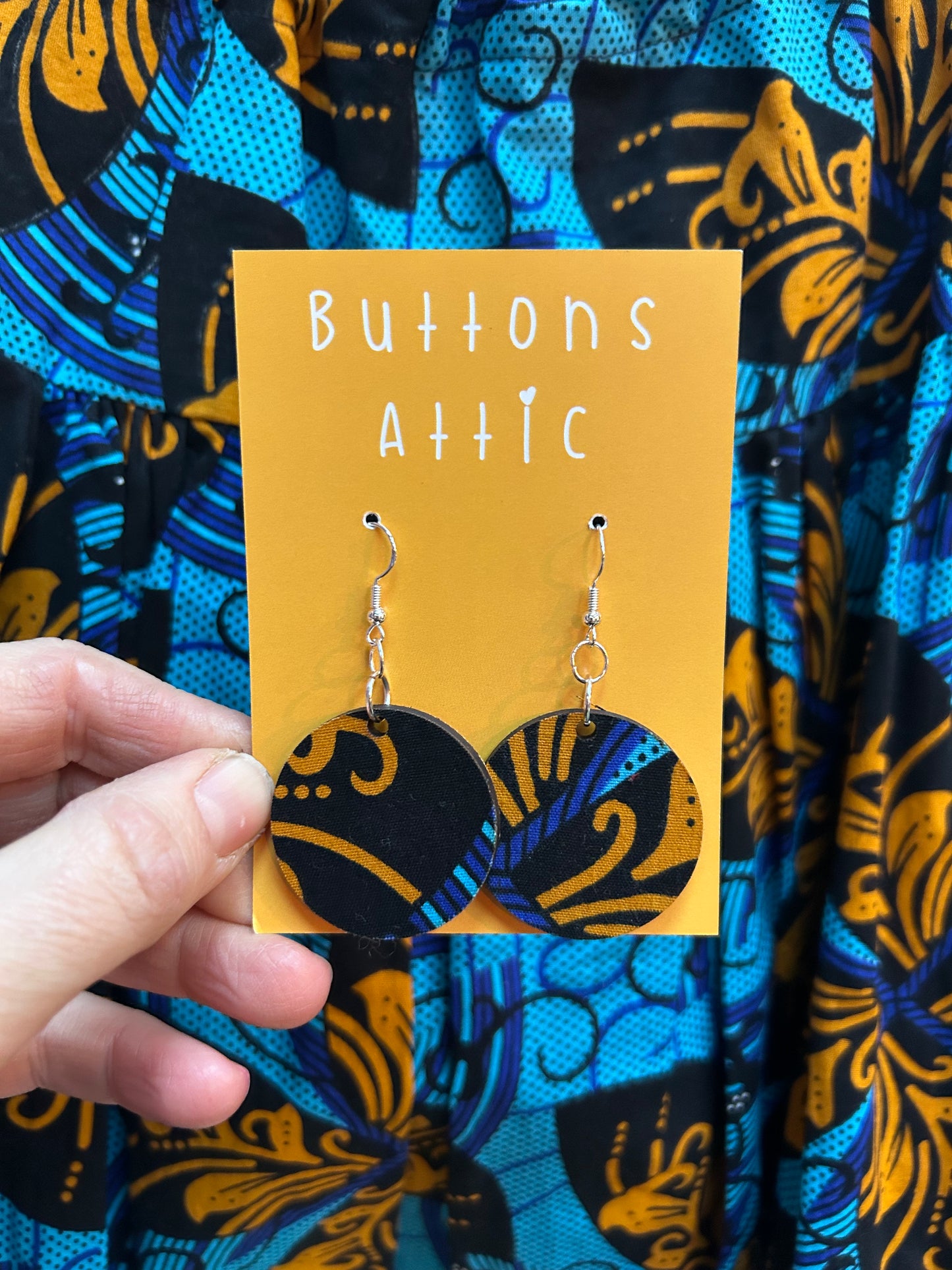 In A Spin Wax Print Zero Waste Earrings