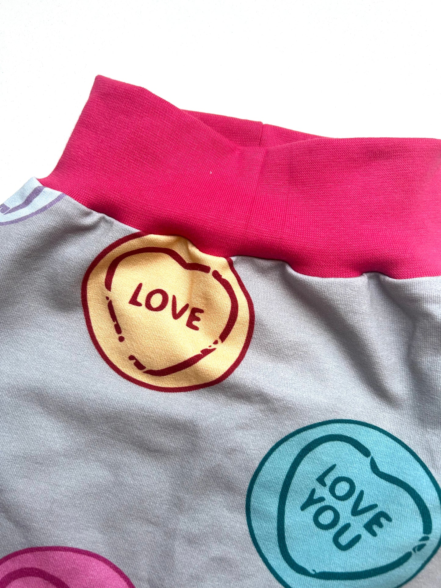 Love Hearts Jersey Baby & Toddler Harem Pants Pink Cuffs