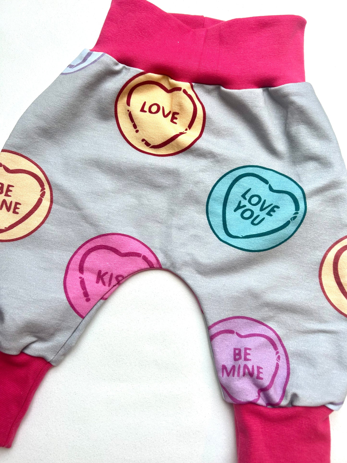 Love Hearts Jersey Baby & Toddler Harem Pants Pink Cuffs