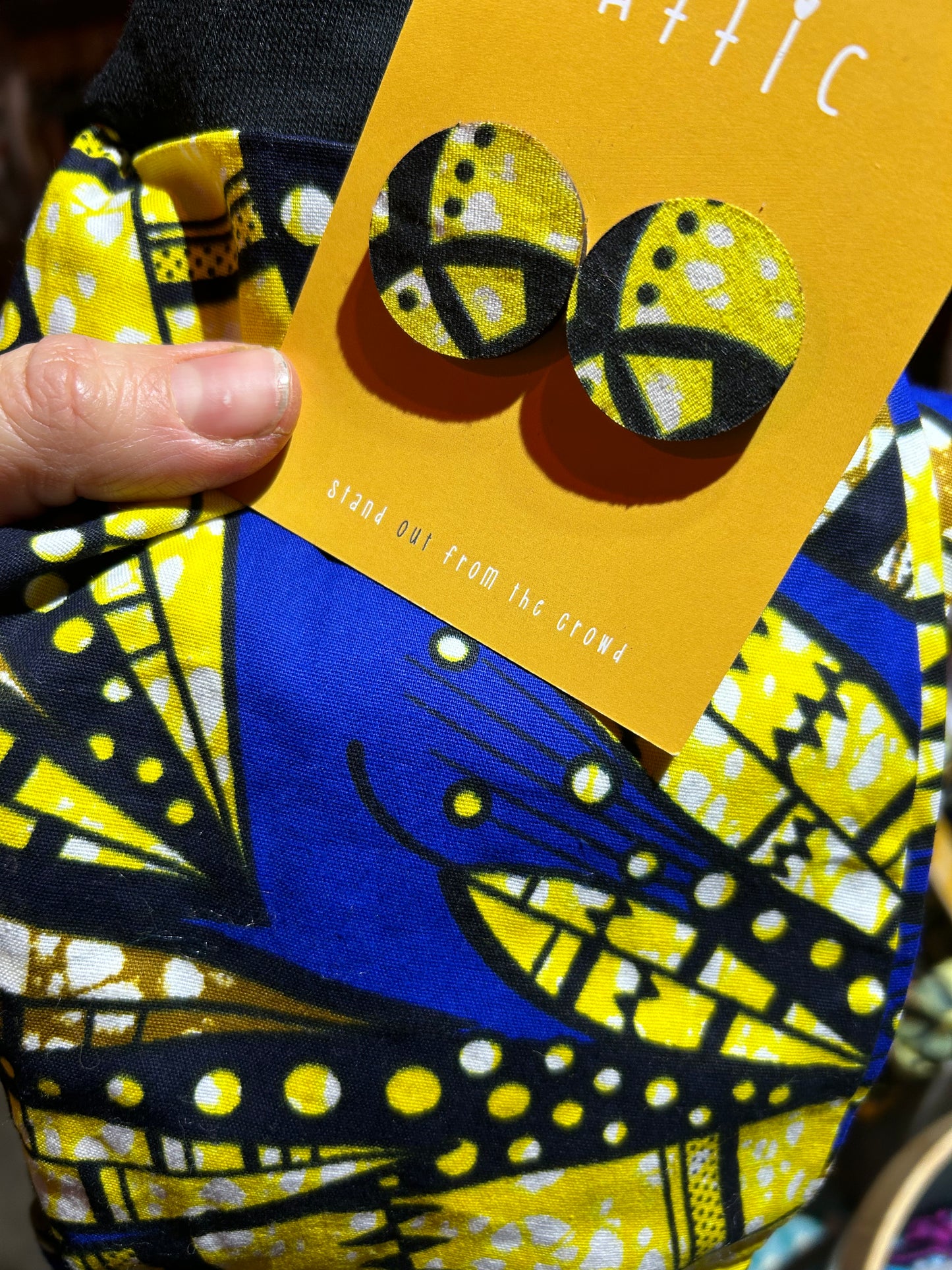 Feather Tribal African Wax Print Zero Waste Earrings