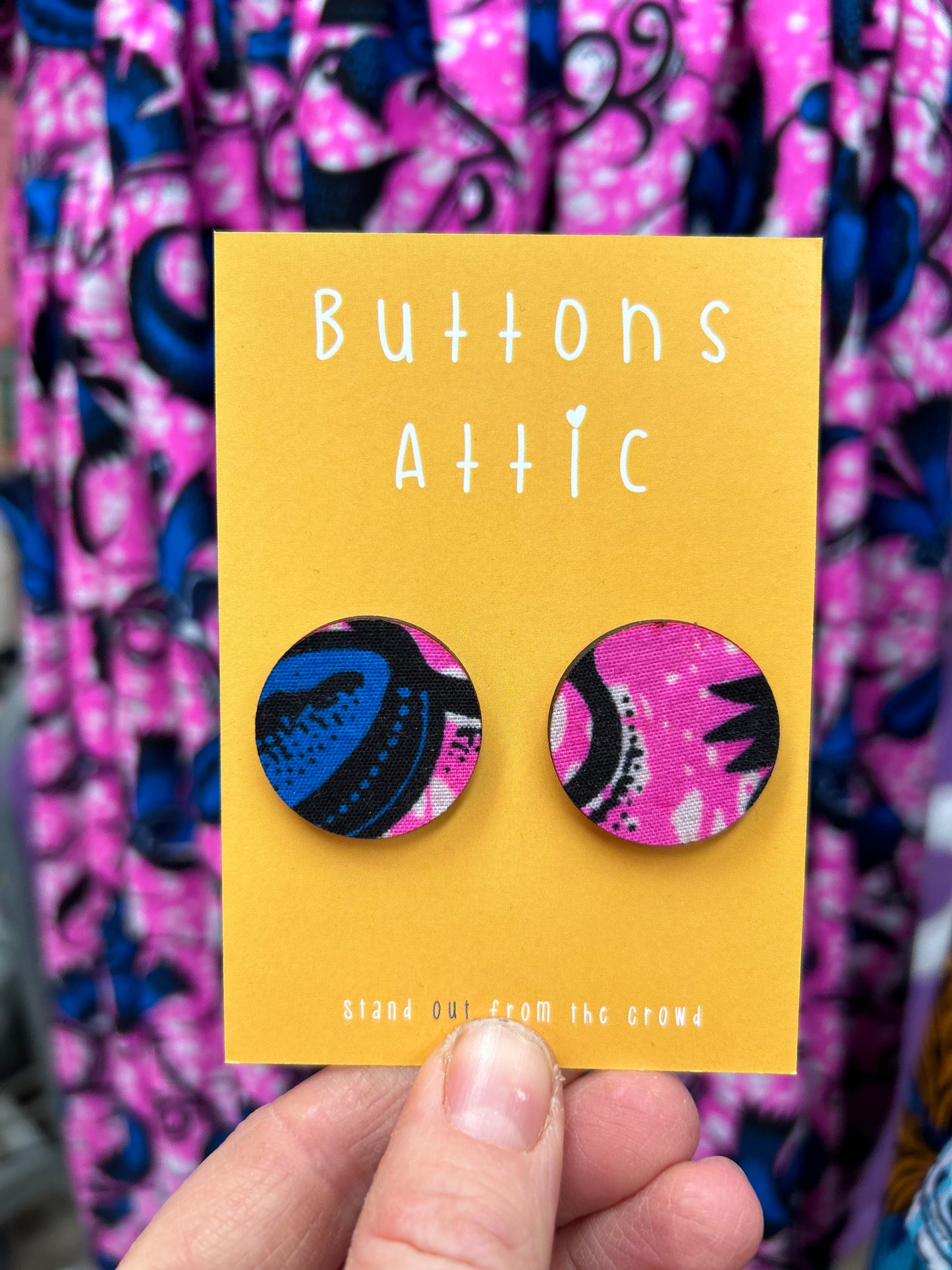 Pink Neon Sunsets Print Zero Waste Large Stud Earrings