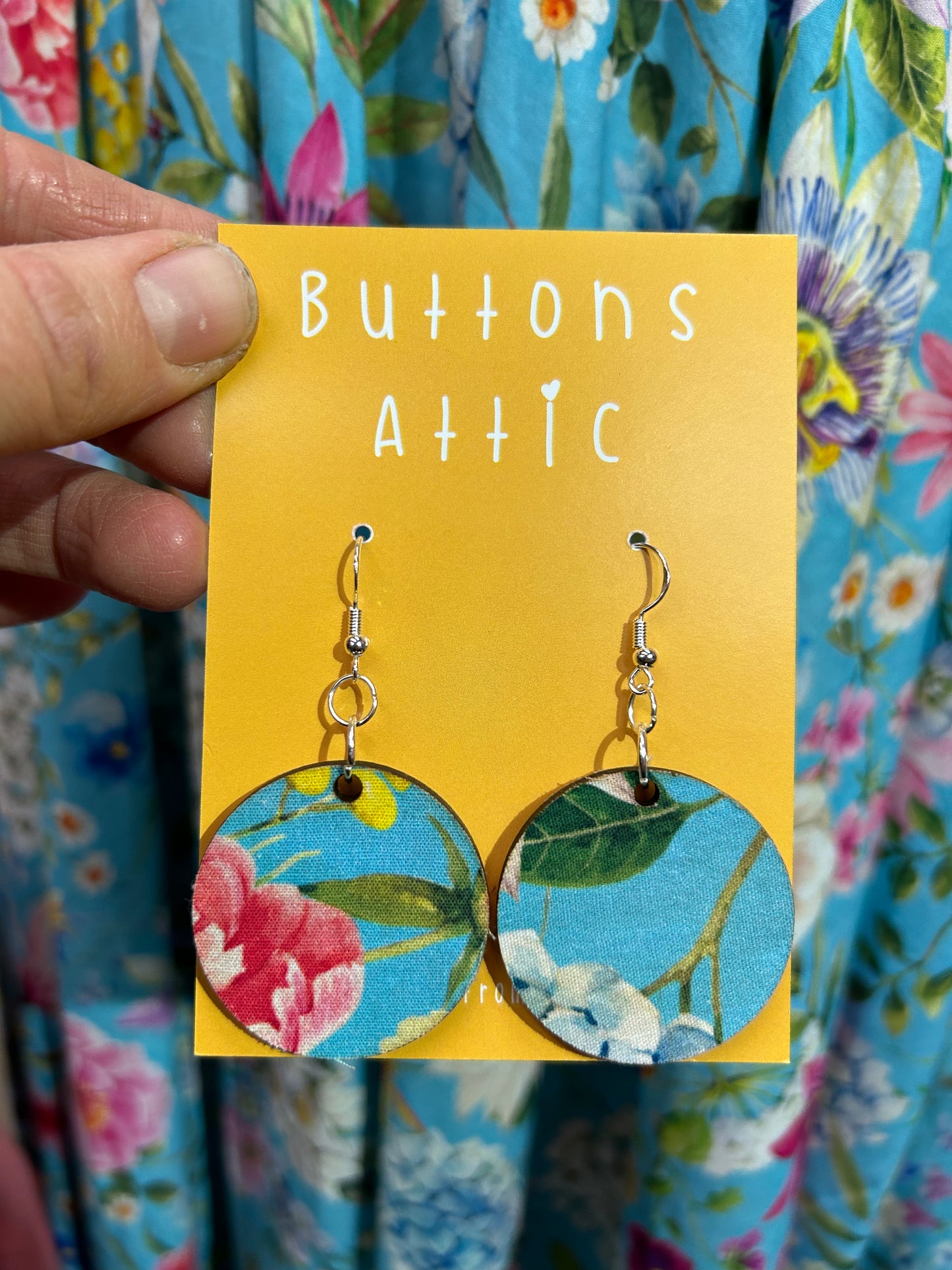 Blue Floral Print Zero Waste Earrings