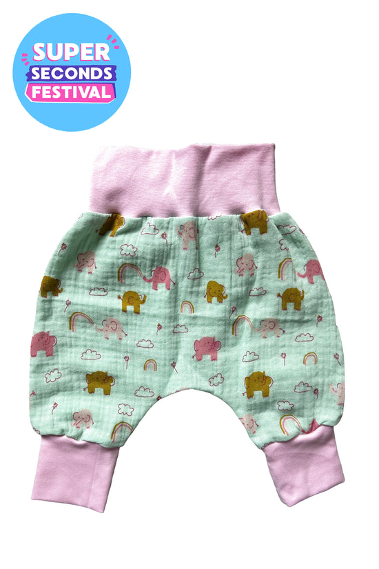 Elephant Jungle Print Harems - please note different cuff colour for 3-6 months