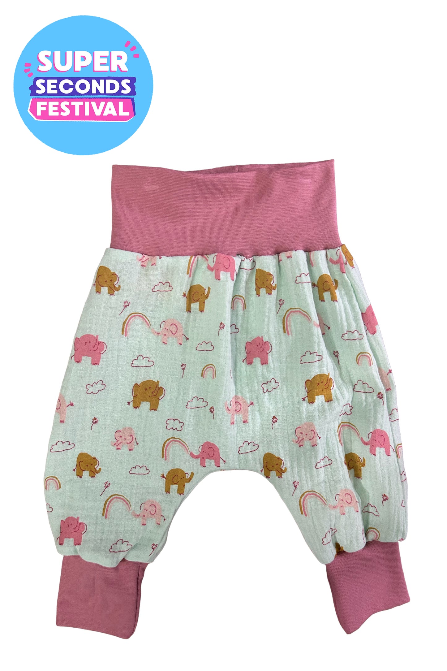 Elephant Jungle Print Harems - please note different cuff colour for 3-6 months