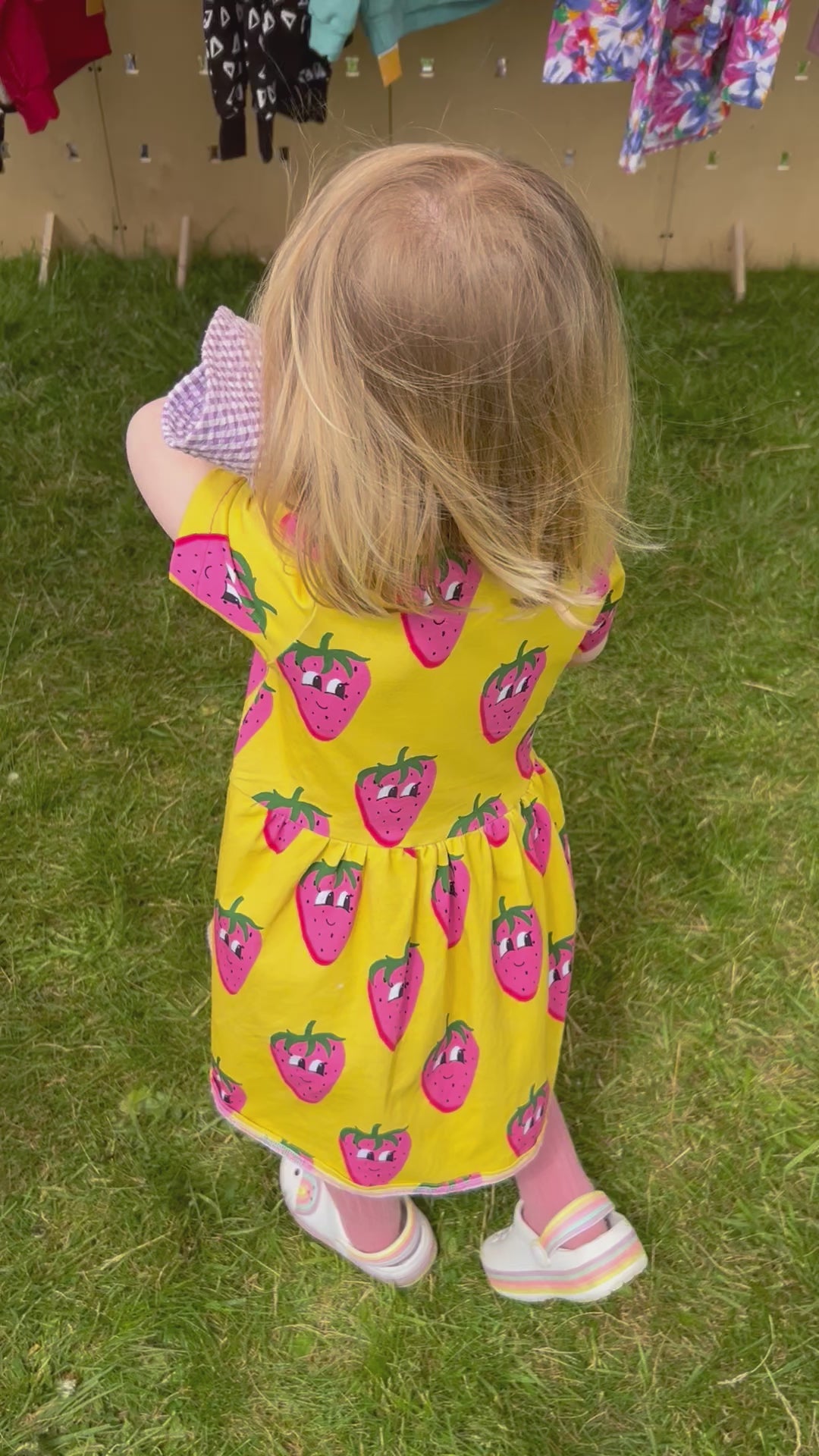 Load and play video in Gallery viewer, Strawberry Short Sleeve Baby & Toddler Jersey Dress