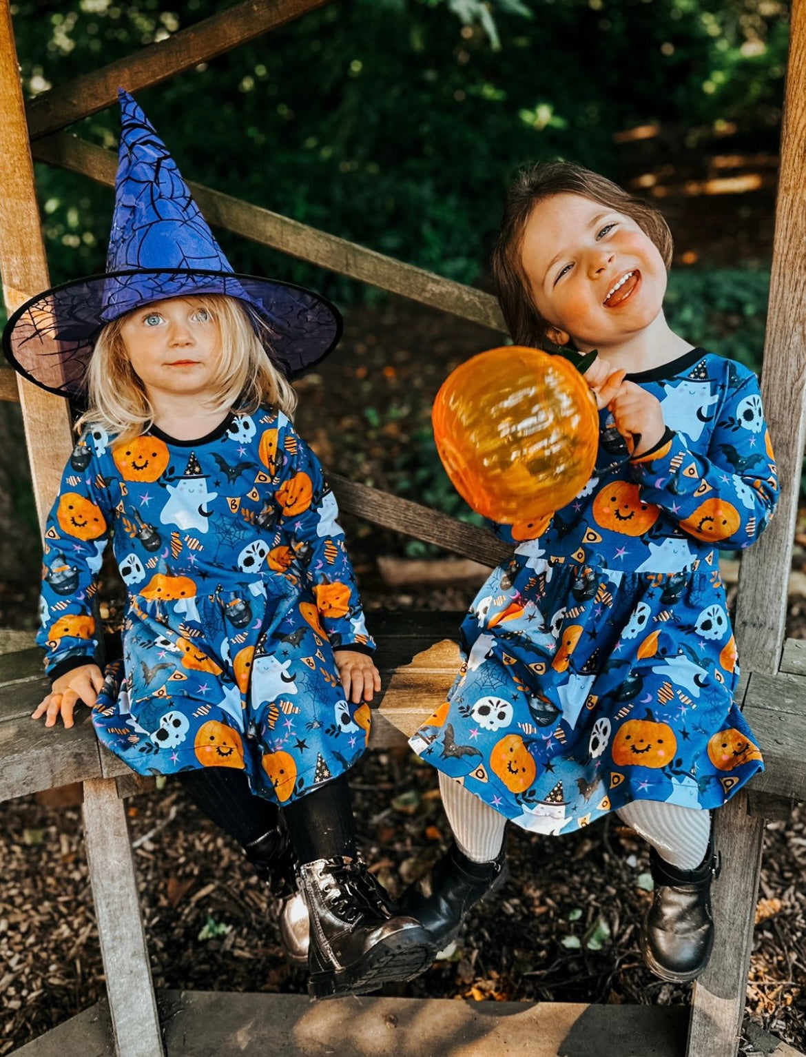 Blue BOO Halloween Long Sleeve Baby & Toddler Jersey Dress