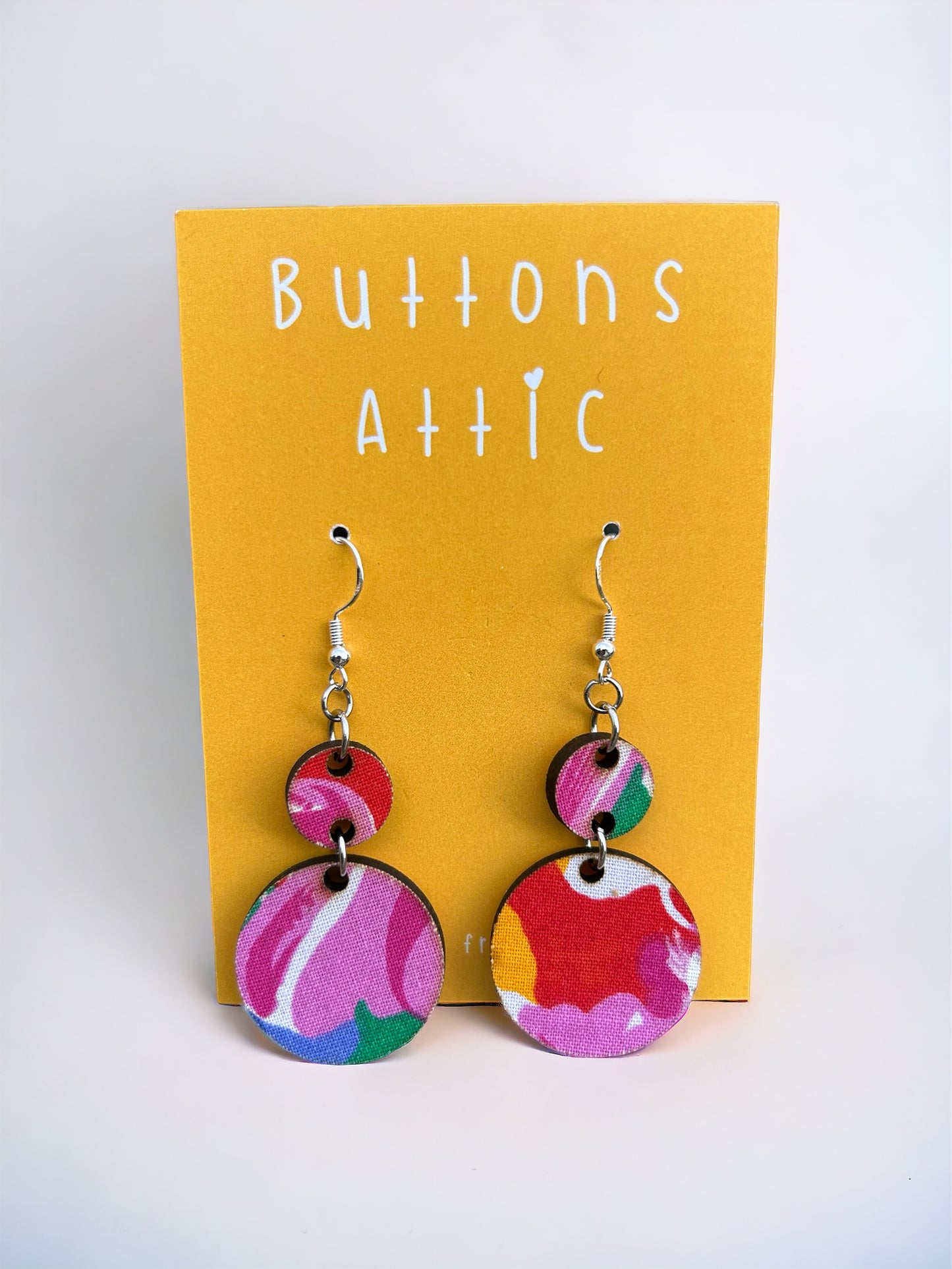 Floral Print Zero Waste Double Drop Hook Earrings