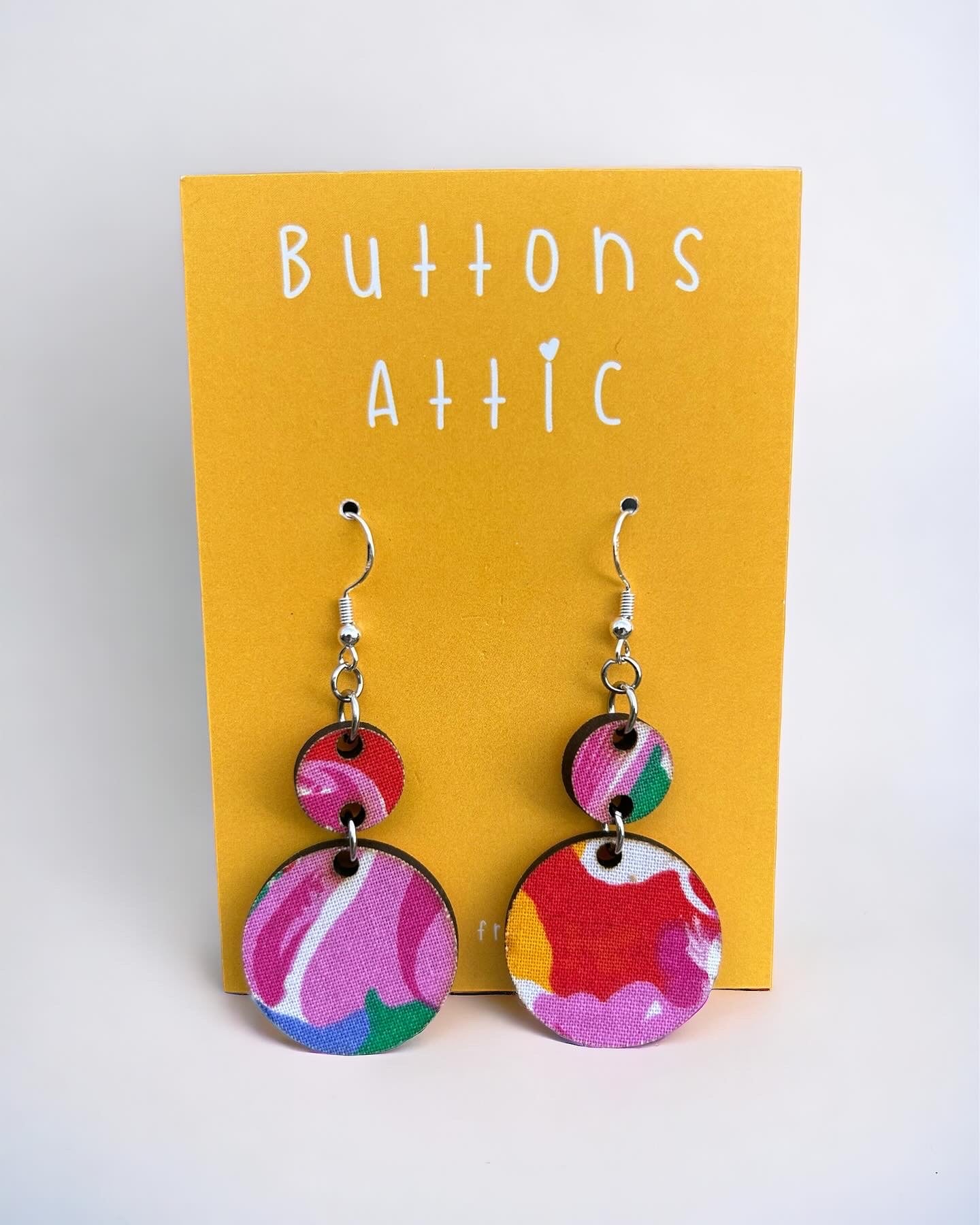 Floral Print Zero Waste Double Drop Hook Earrings