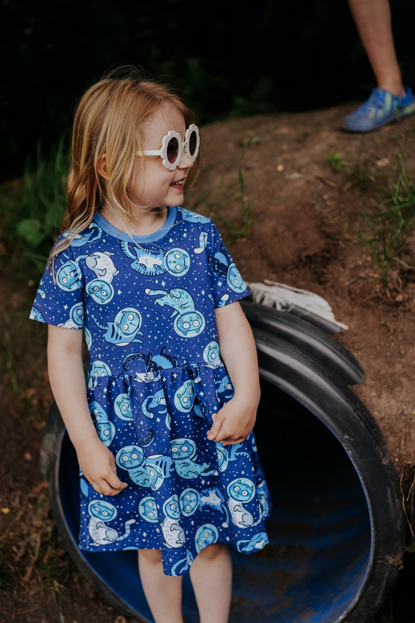 **Pre Order - back in stock mid June** Space Cats Short Sleeve Baby & Toddler Jersey Dress