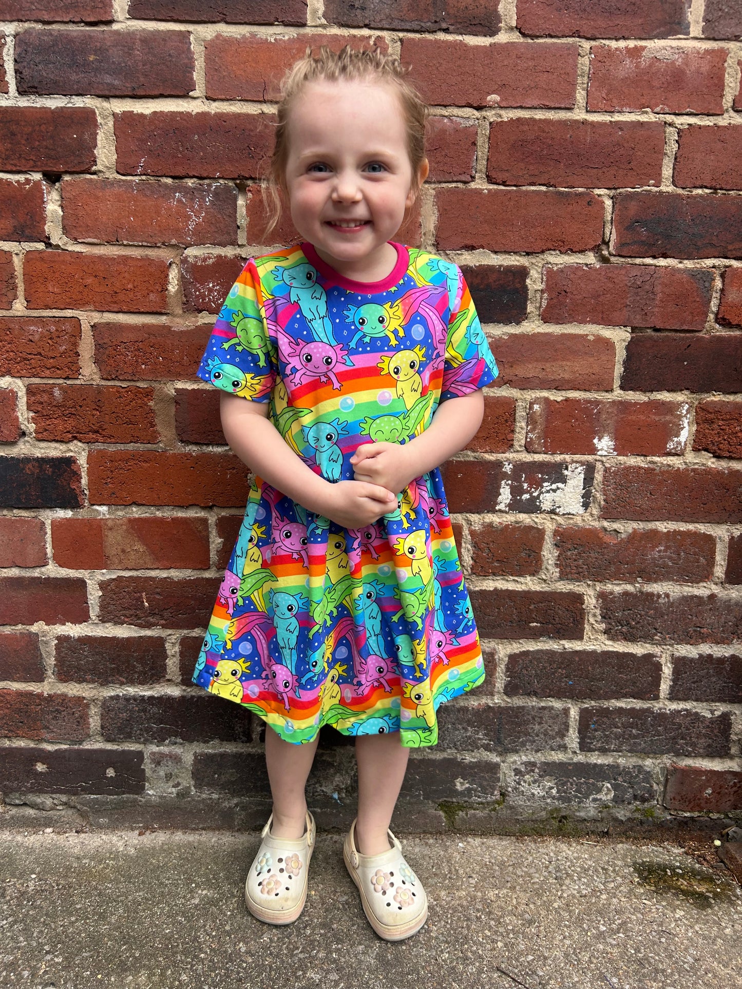 Axolotl Rainbow Short Sleeve Baby & Toddler Jersey Dress