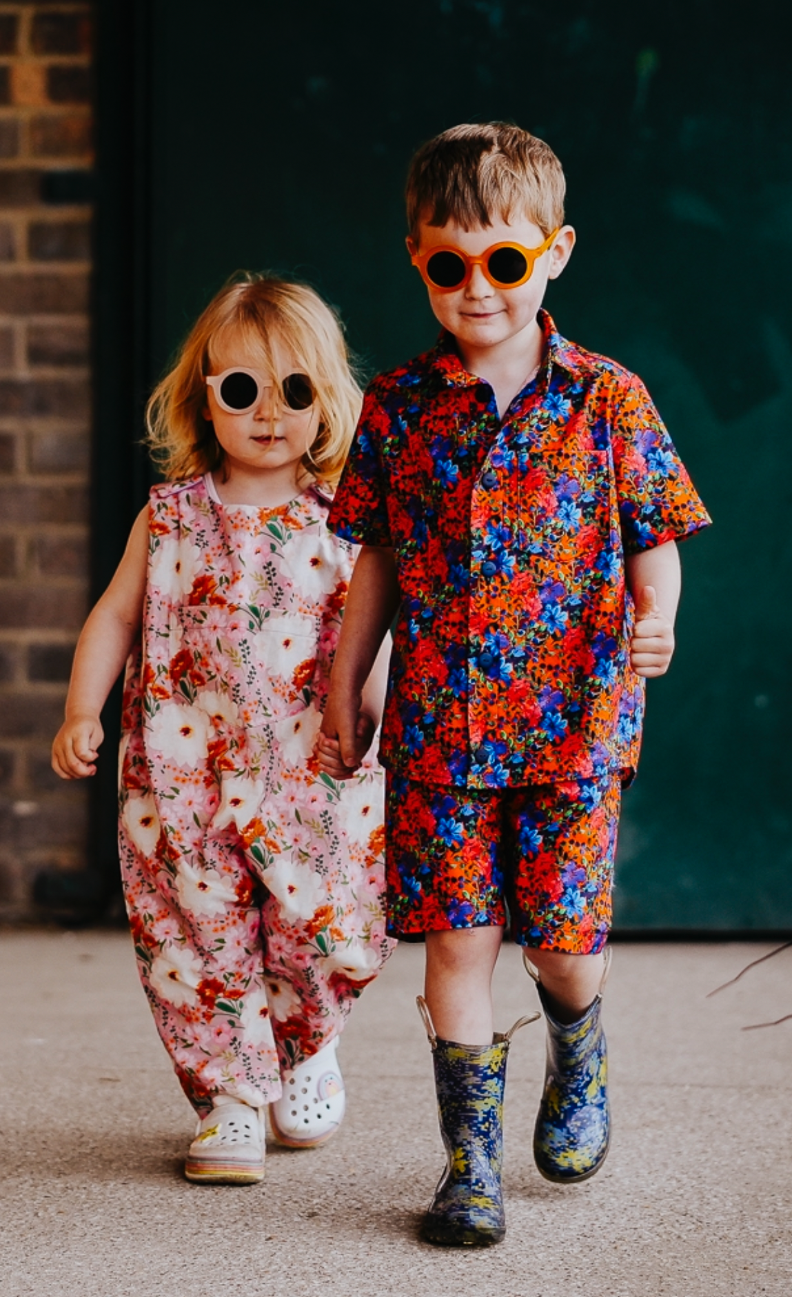 Blue and Orange Digital Floral Print Baby & Children's Shirt