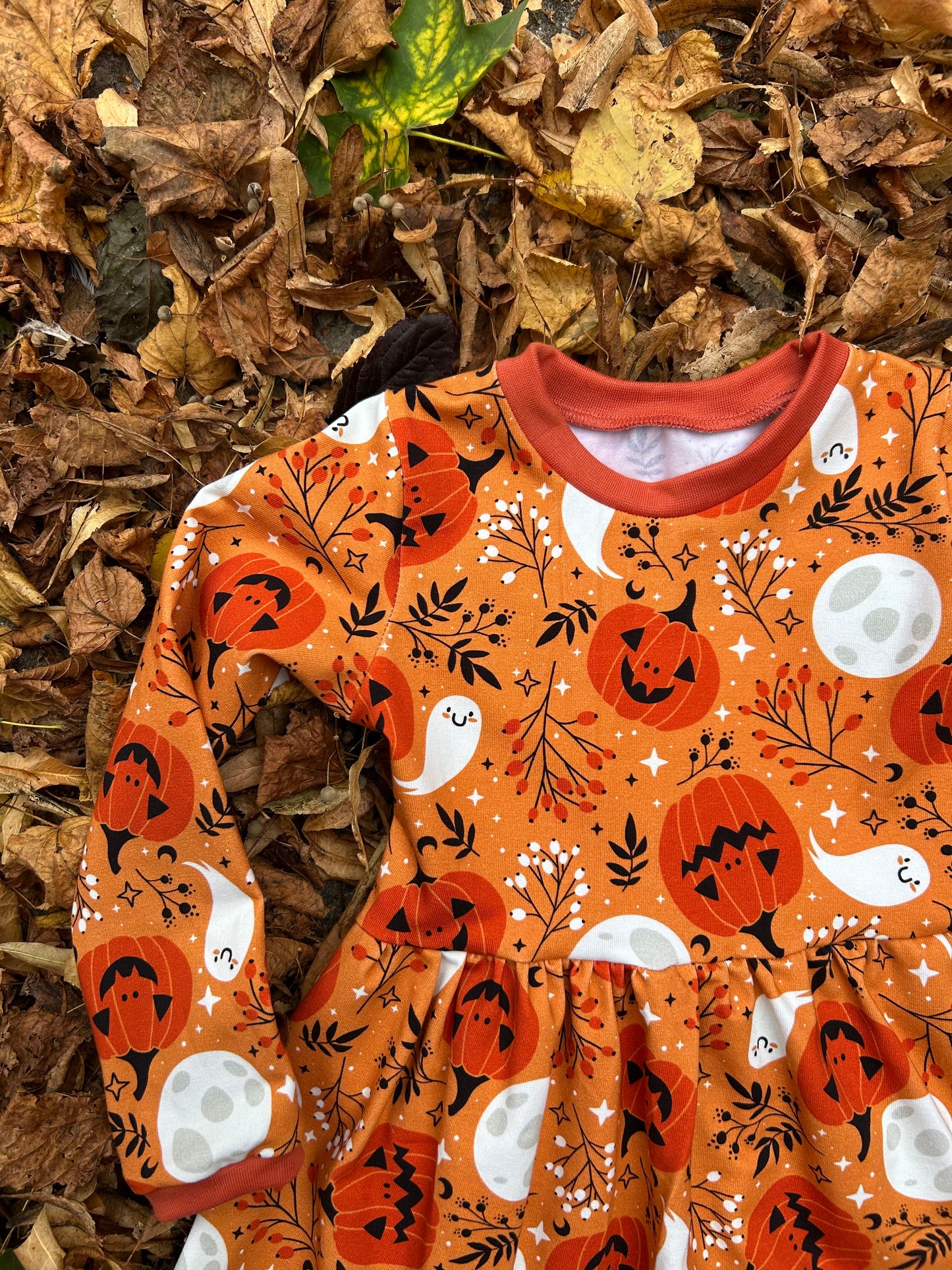 Orange Pumpkins Halloween Long Sleeve Baby & Toddler Jersey Dress