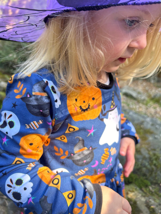 Blue BOO Halloween Long Sleeve Baby & Toddler Jersey Dress