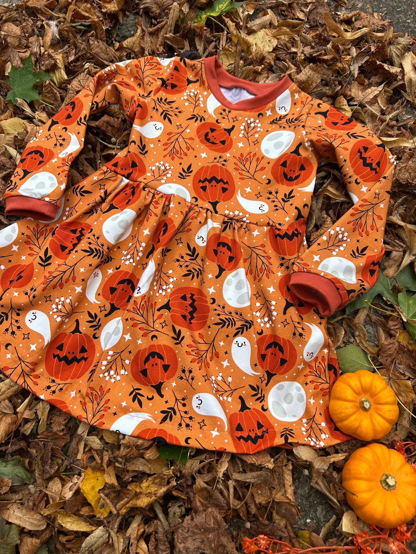 Orange Pumpkins Halloween Long Sleeve Baby & Toddler Jersey Dress