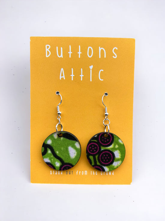 Green Jungle Fever Print Zero Waste Small Single Drop Hook Earrings