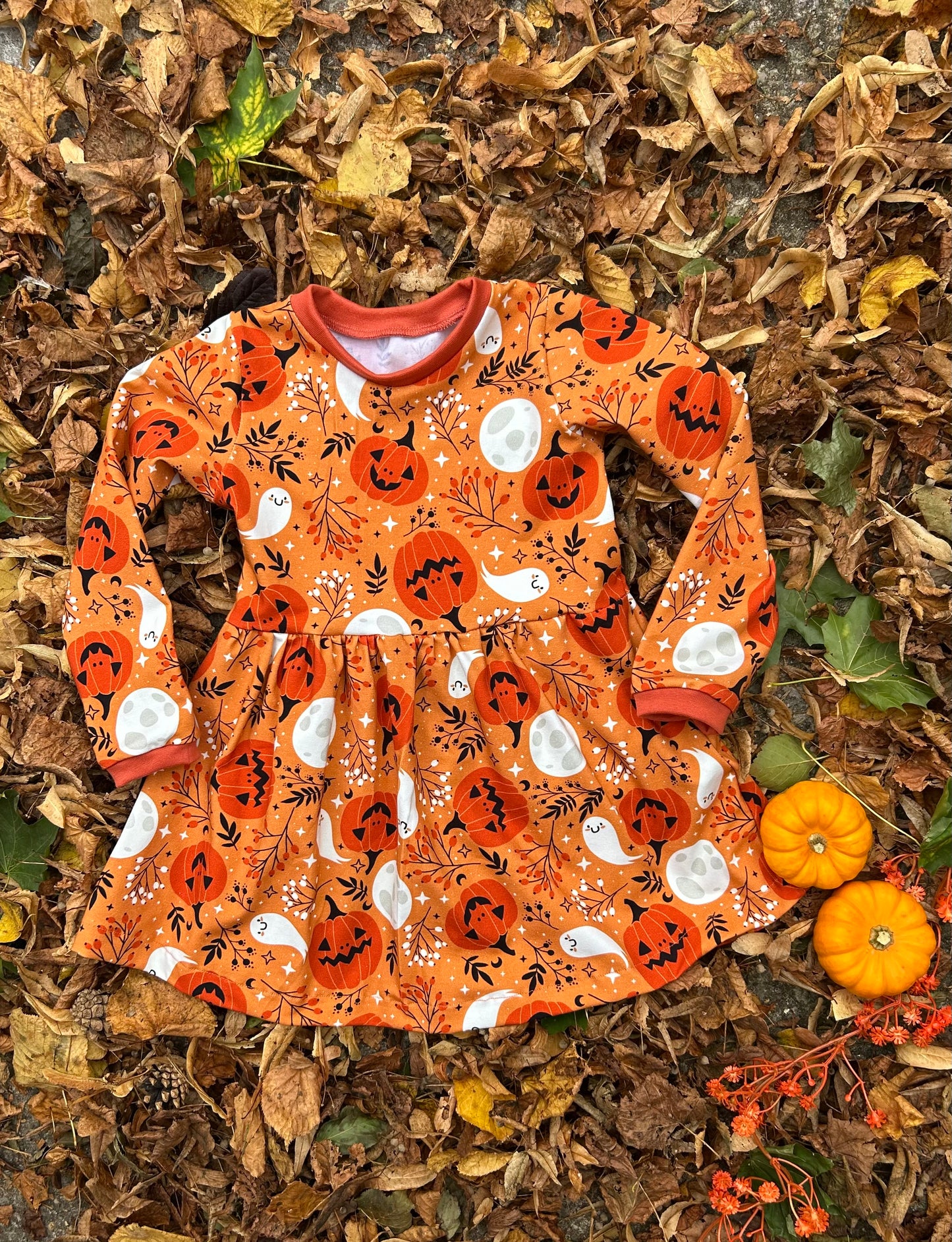 Orange Pumpkins Halloween Long Sleeve Baby & Toddler Jersey Dress