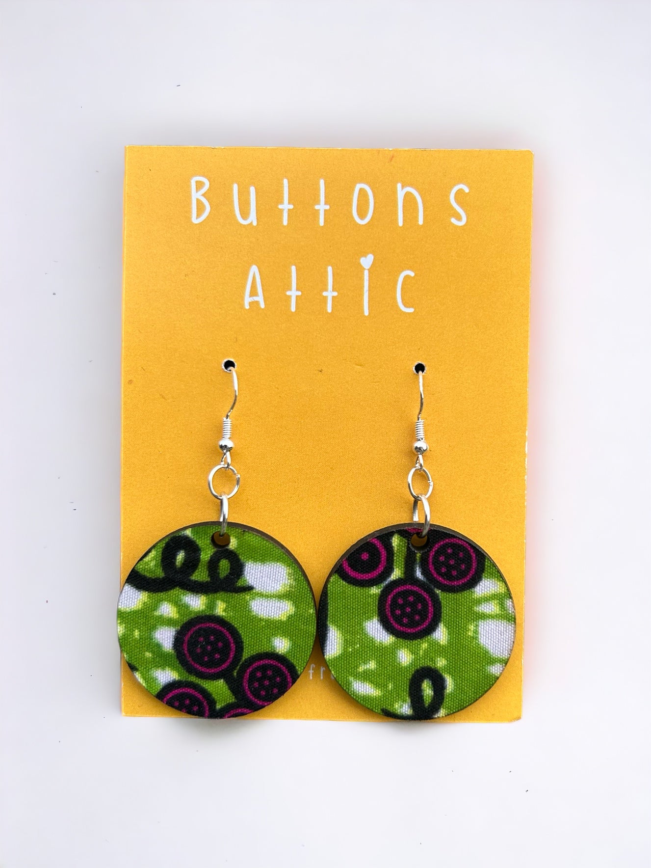 Green Jungle Fever Print Zero Waste Large Single Drop Hook Earrings