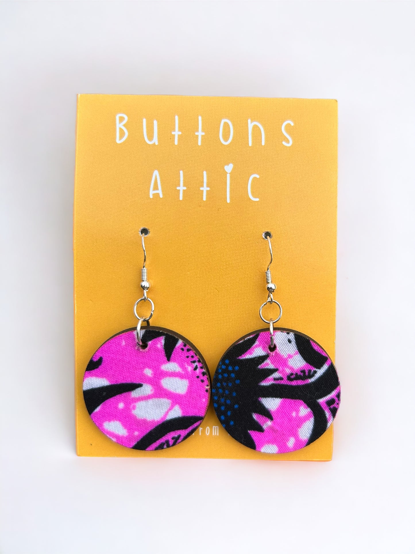 Pink Neon Sunsets Print Zero Waste Large Single Drop Hook Earrings