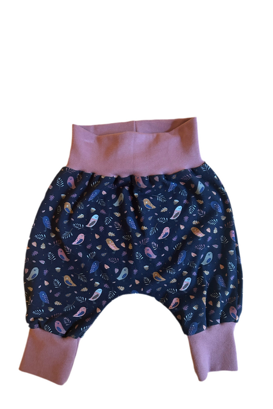 Spring Birds Navy and Dusky Pink Jersey Baby Harem Pants