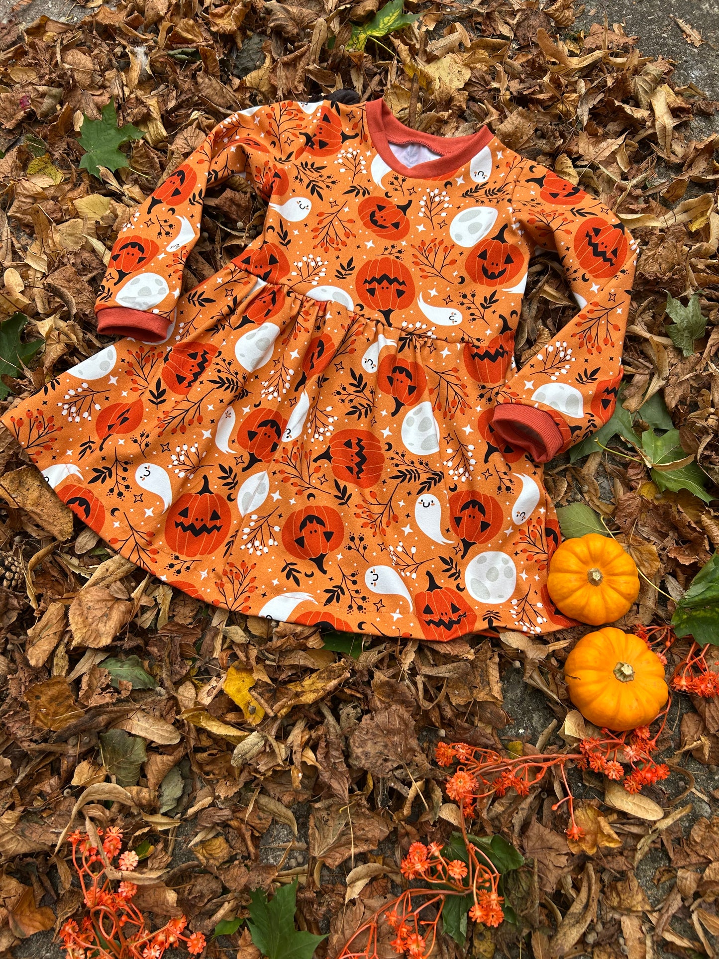 Orange Pumpkins Halloween Long Sleeve Baby & Toddler Jersey Dress