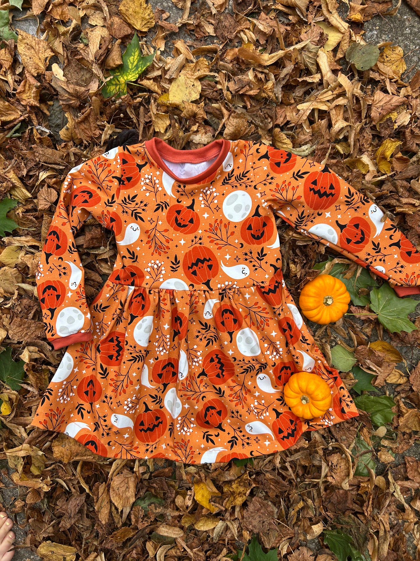 Orange Pumpkins Halloween Long Sleeve Baby & Toddler Jersey Dress