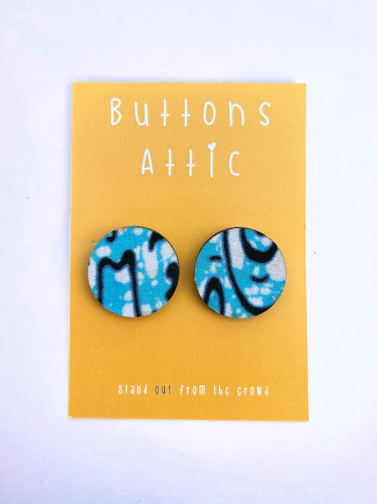 Pink & Blue Swimming Hearts Print Zero Waste Large Stud Earrings