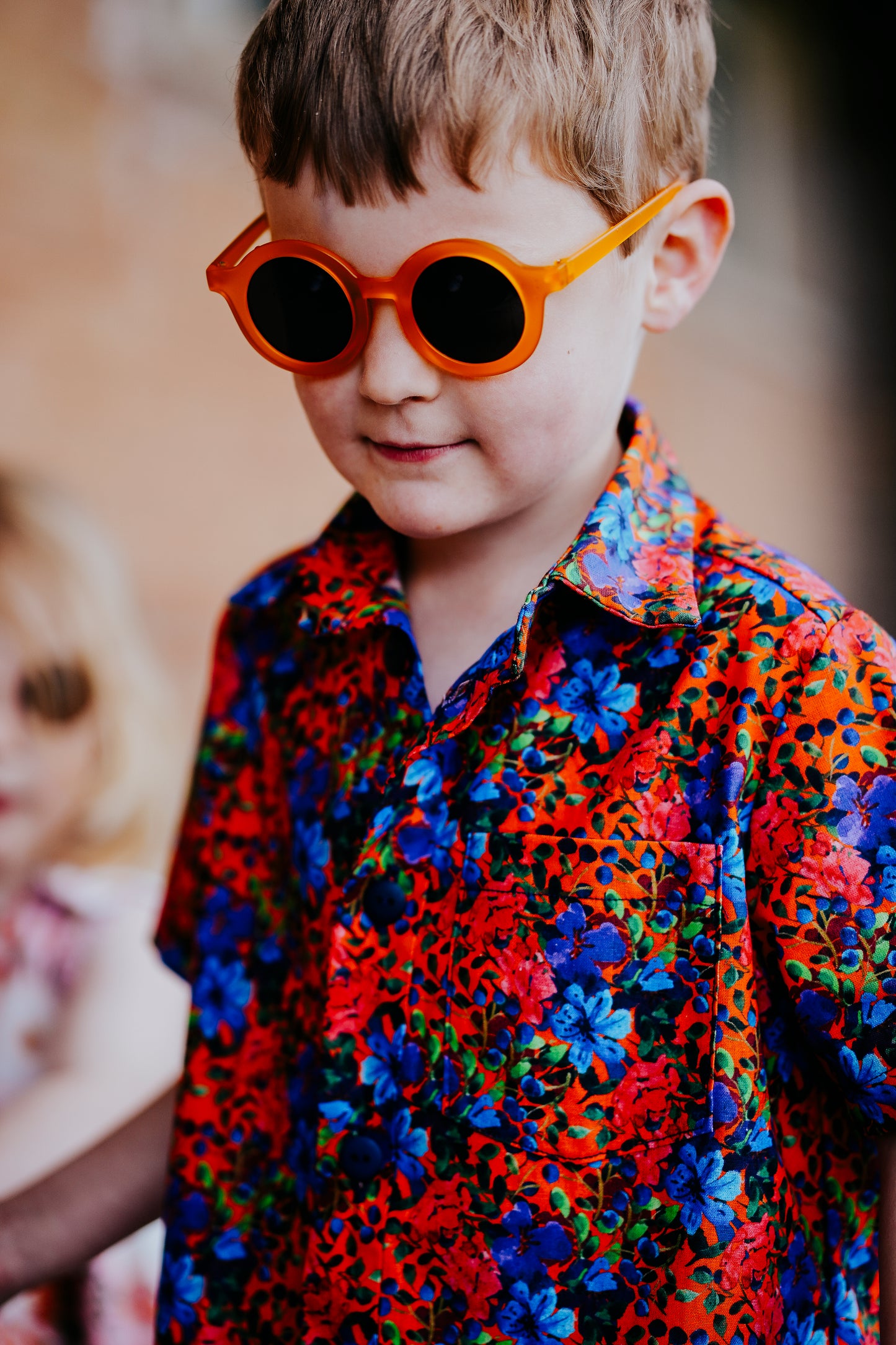 Blue and Orange Digital Floral Print Baby & Children's Shirt