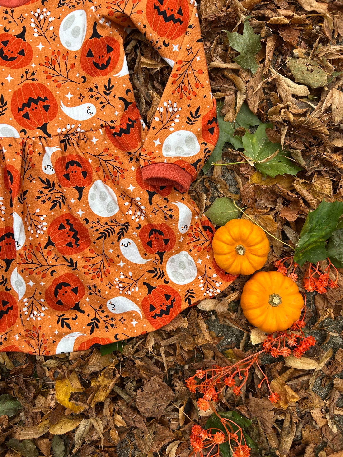 Orange Pumpkins Halloween Long Sleeve Baby & Toddler Jersey Dress