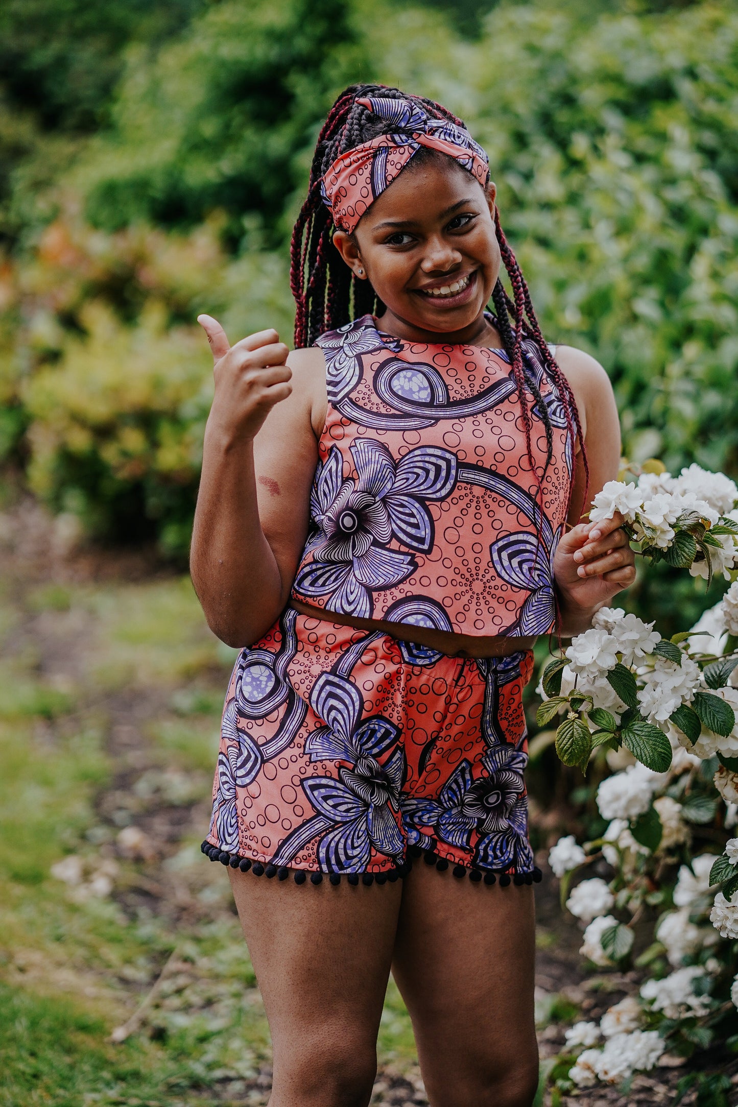 Coral Swirls African Print Woven Shorts & Top two piece coord set