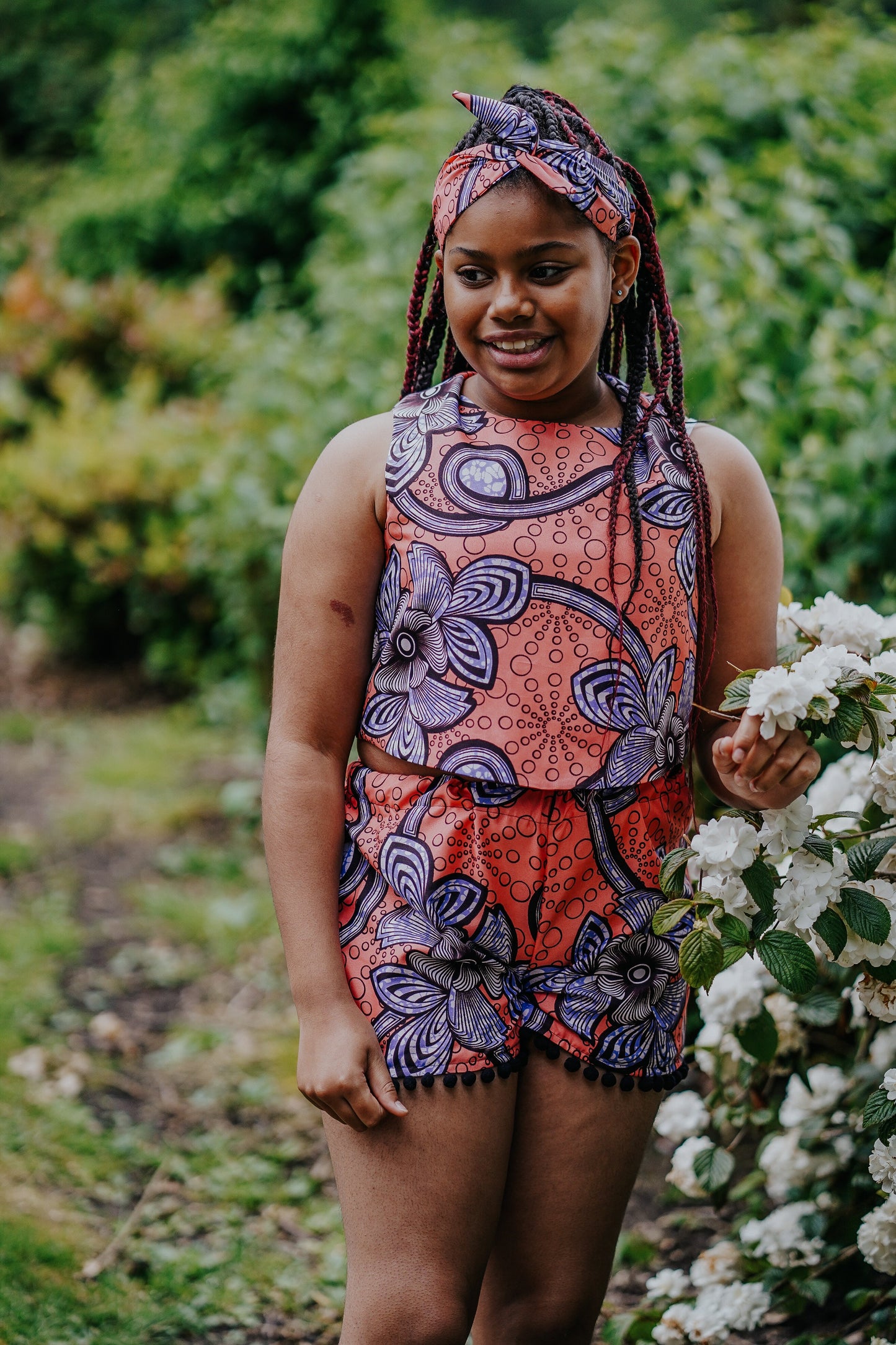 Coral Swirls African Print Woven Shorts & Top two piece coord set
