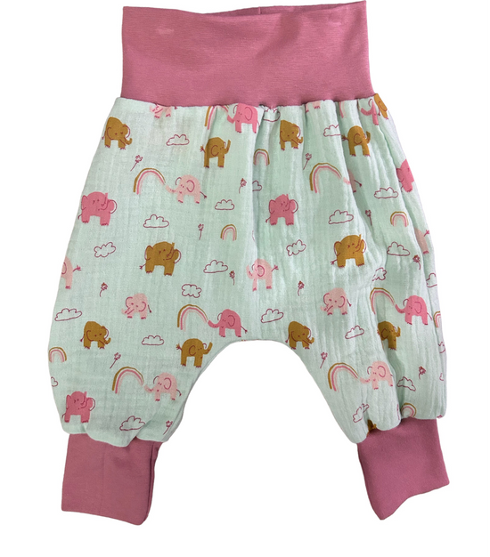 Elephant Jungle Print Harems - please note different cuff colour for 3-6 months