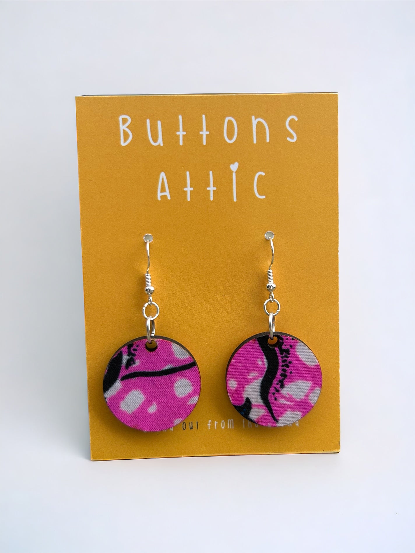 Pink Neon Sunsets Print Zero Waste Small Single Drop Hook Earrings