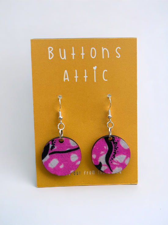 Pink Neon Sunsets Print Zero Waste Small Single Drop Hook Earrings