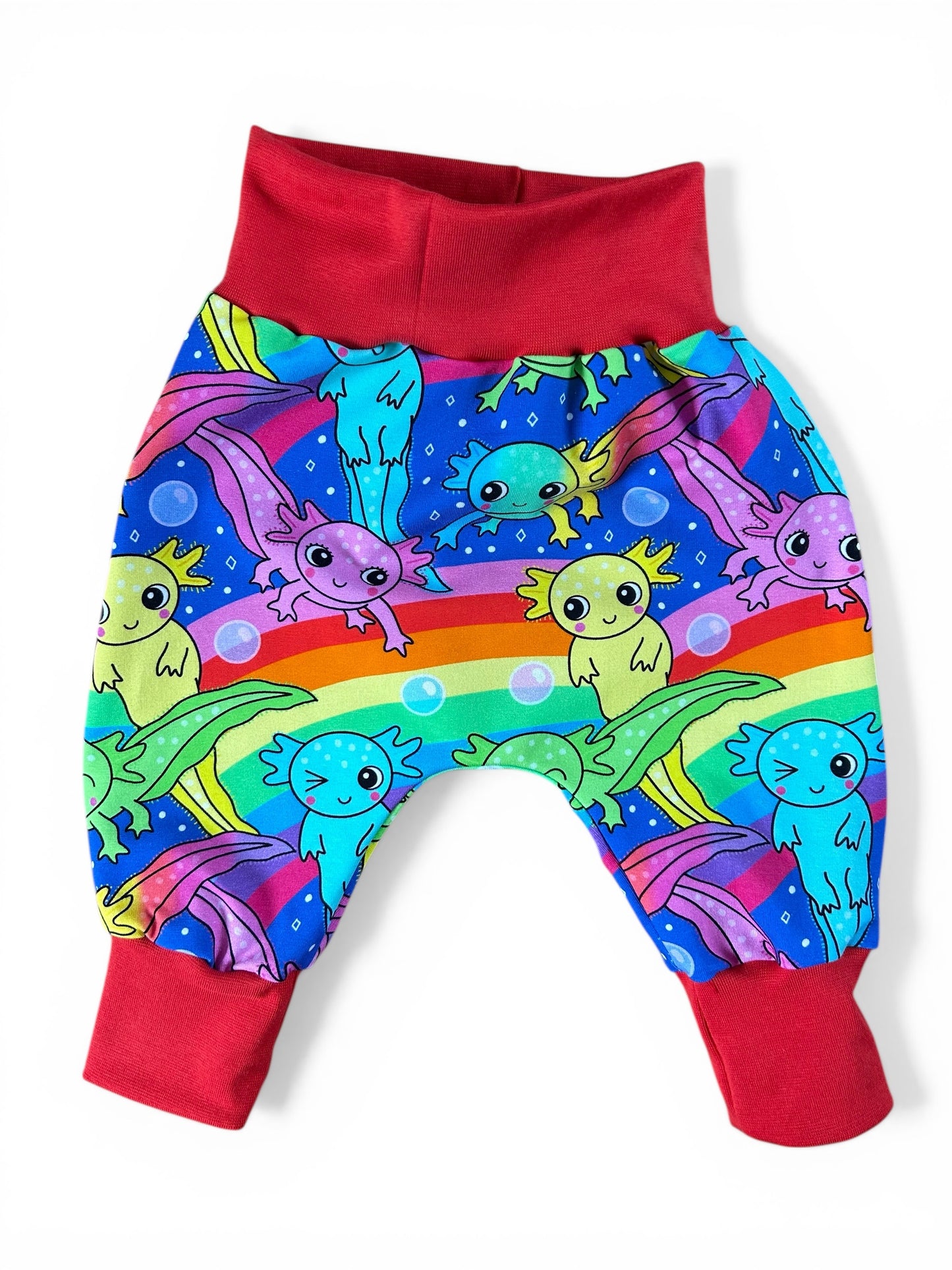**Pre Order - back in stock mid June** 
Axelotl Rainbow Jersey Baby & Toddler Harem Pants