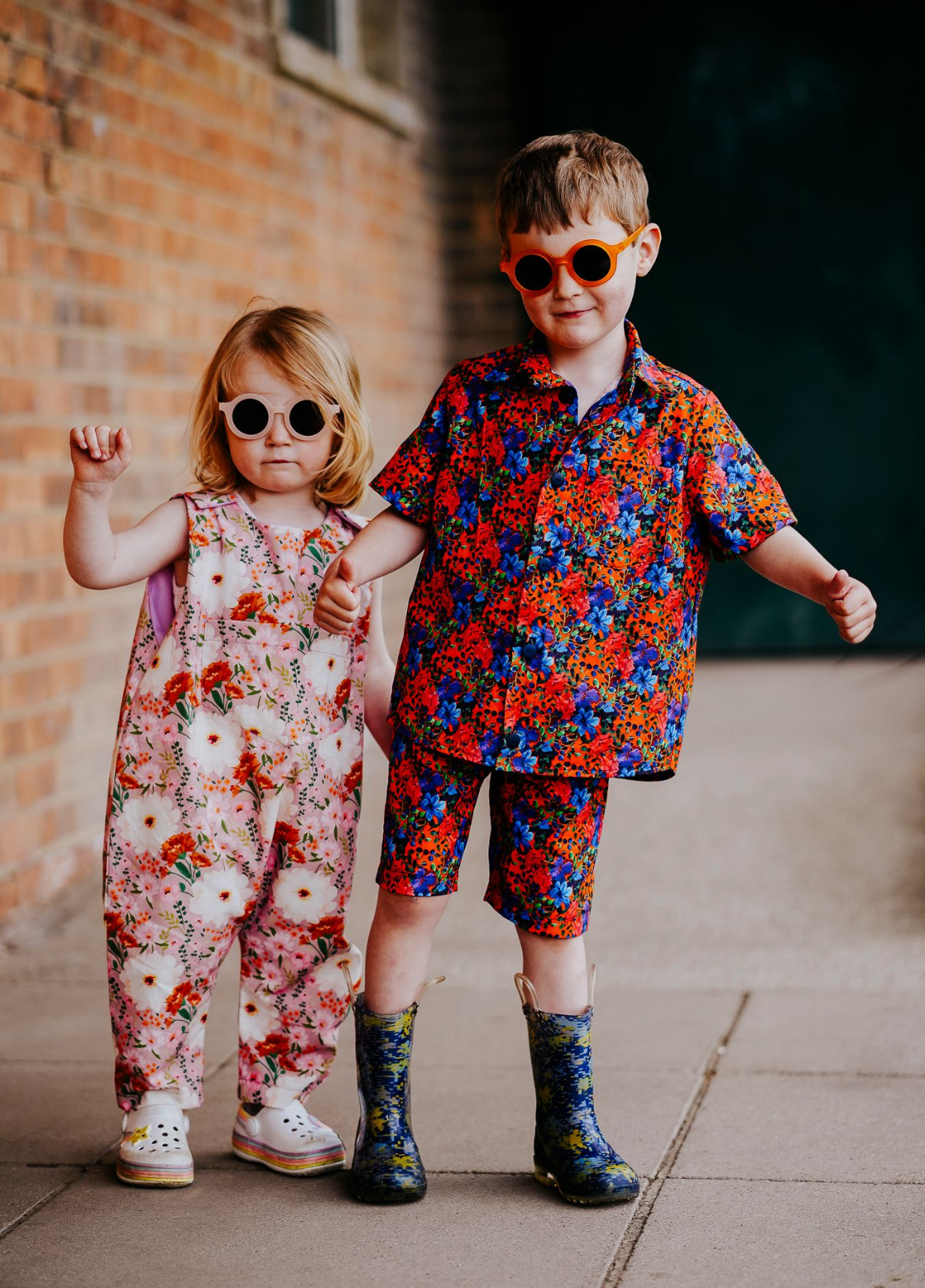 Blue and Orange Digital Floral Print Baby & Children's Shirt