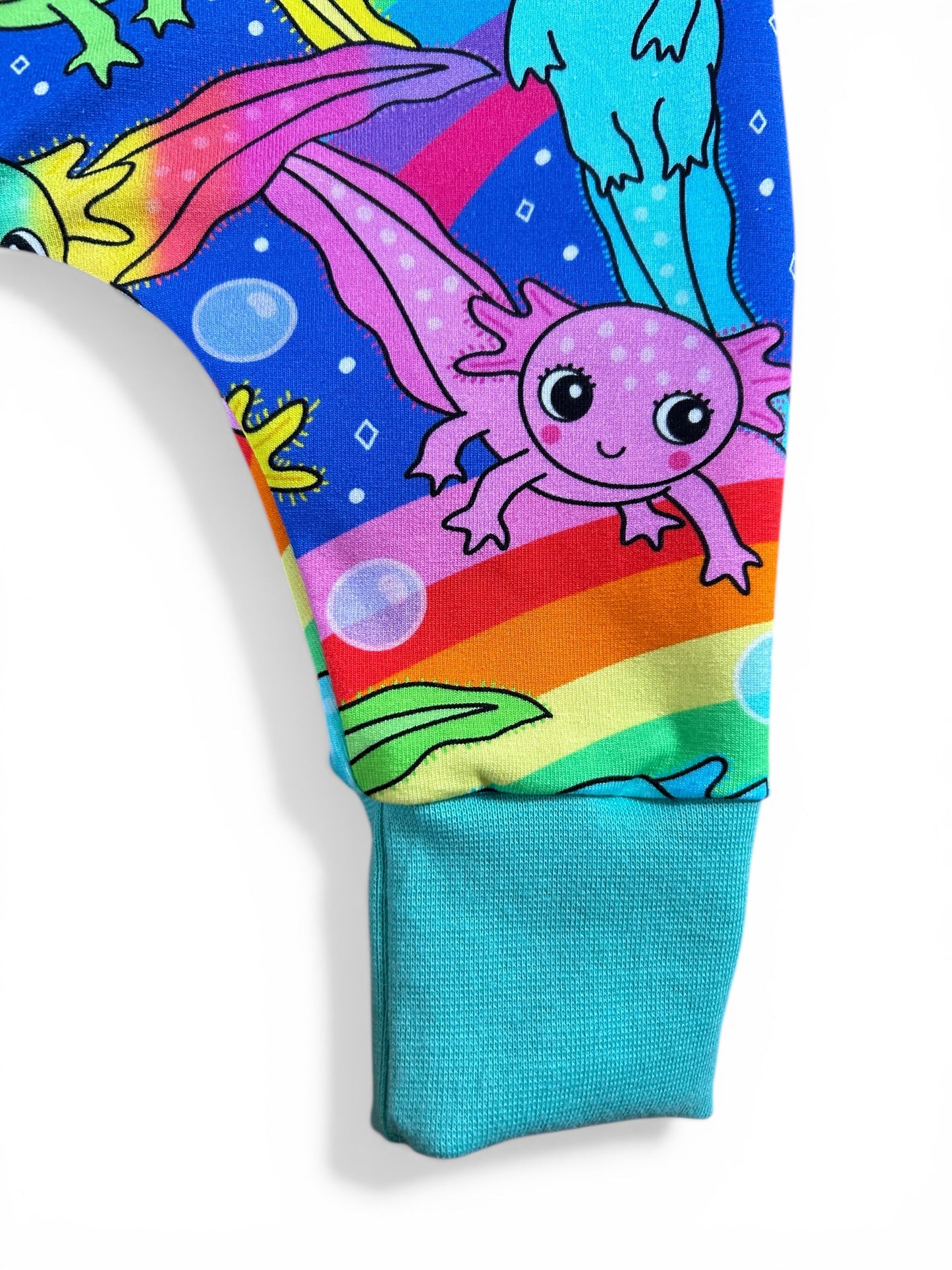 **Pre Order - back in stock mid June** 
Axelotl Rainbow Baby & Toddler Jersey Romper
