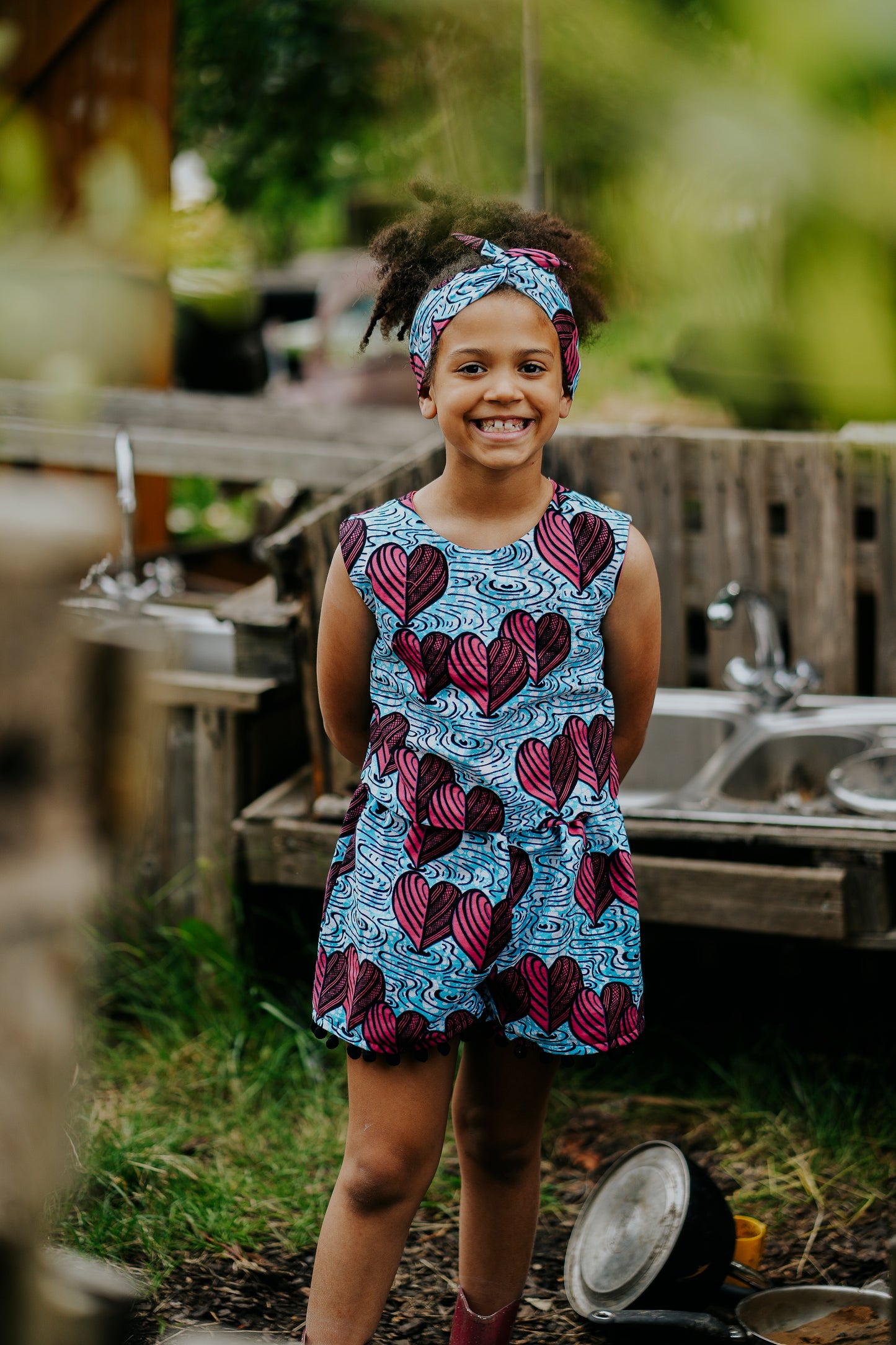 Swimming Hearts African Print Woven Shorts & Top two piece coord set