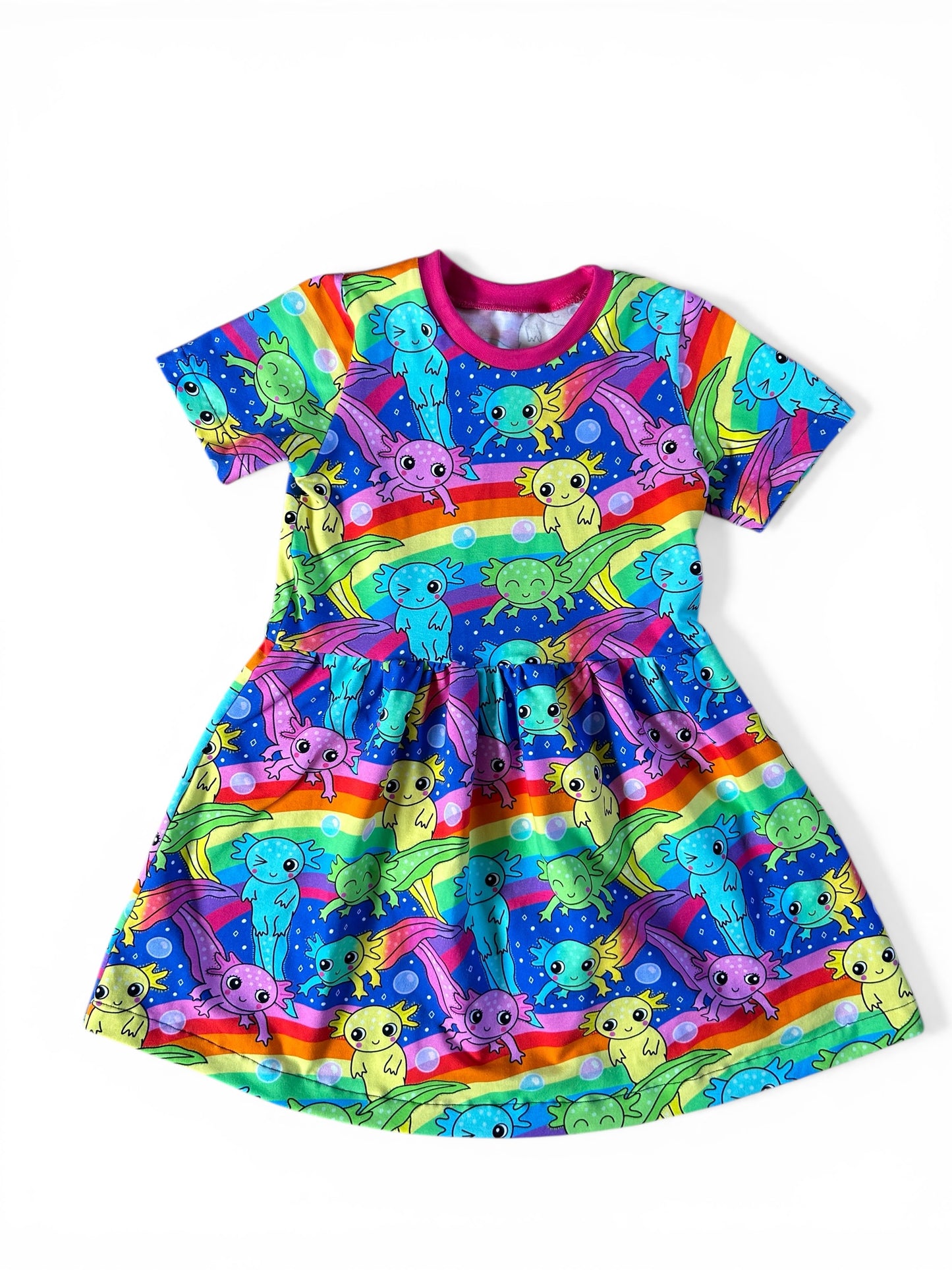 Axelotl Rainbow Short Sleeve Baby & Toddler Jersey Dress