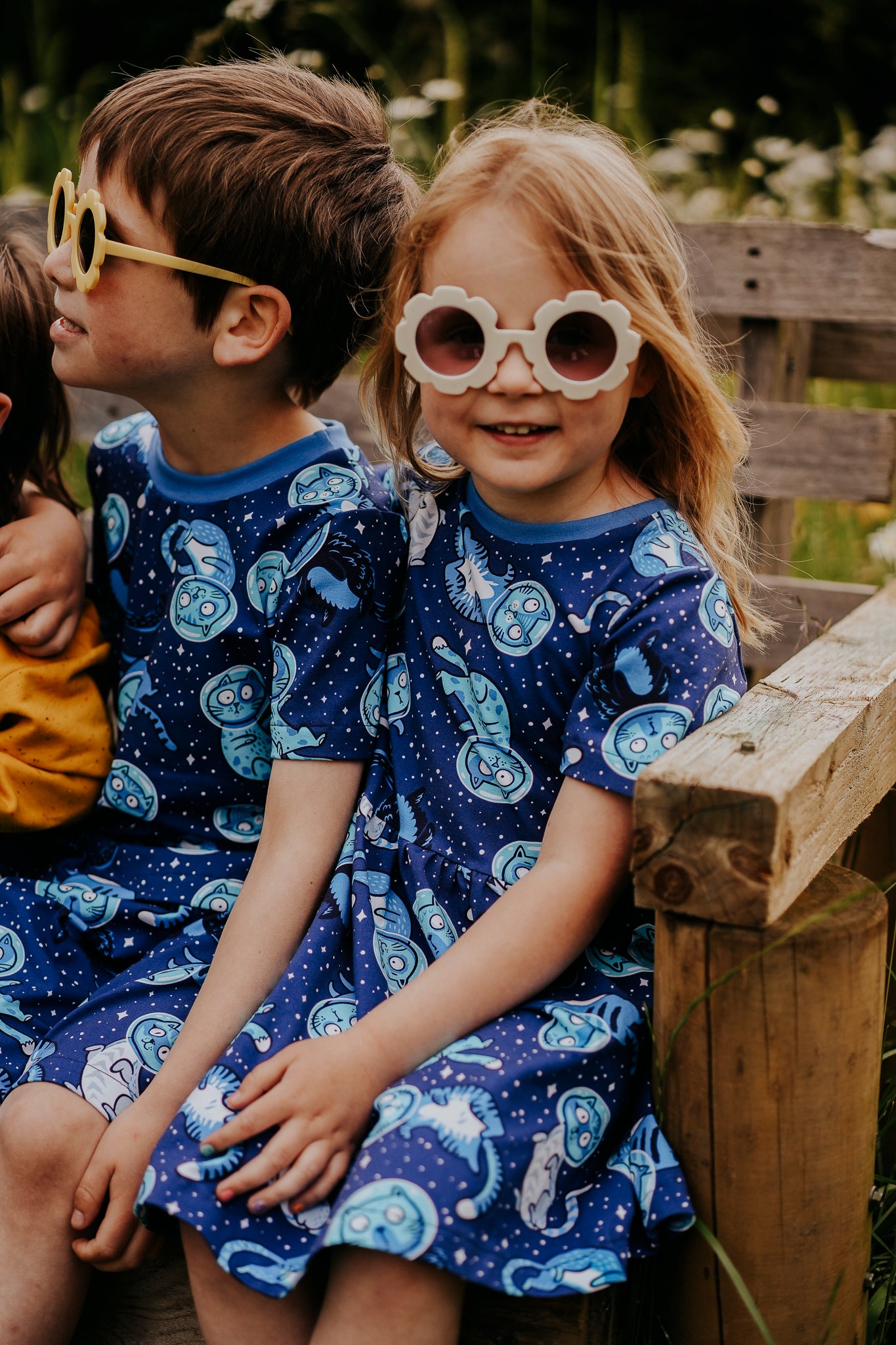 **Pre Order - back in stock mid June** Space Cats Short Sleeve Baby & Toddler Jersey Dress