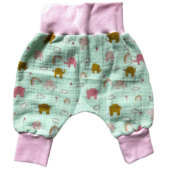 Elephant Jungle Print Harems - please note different cuff colour for 3-6 months